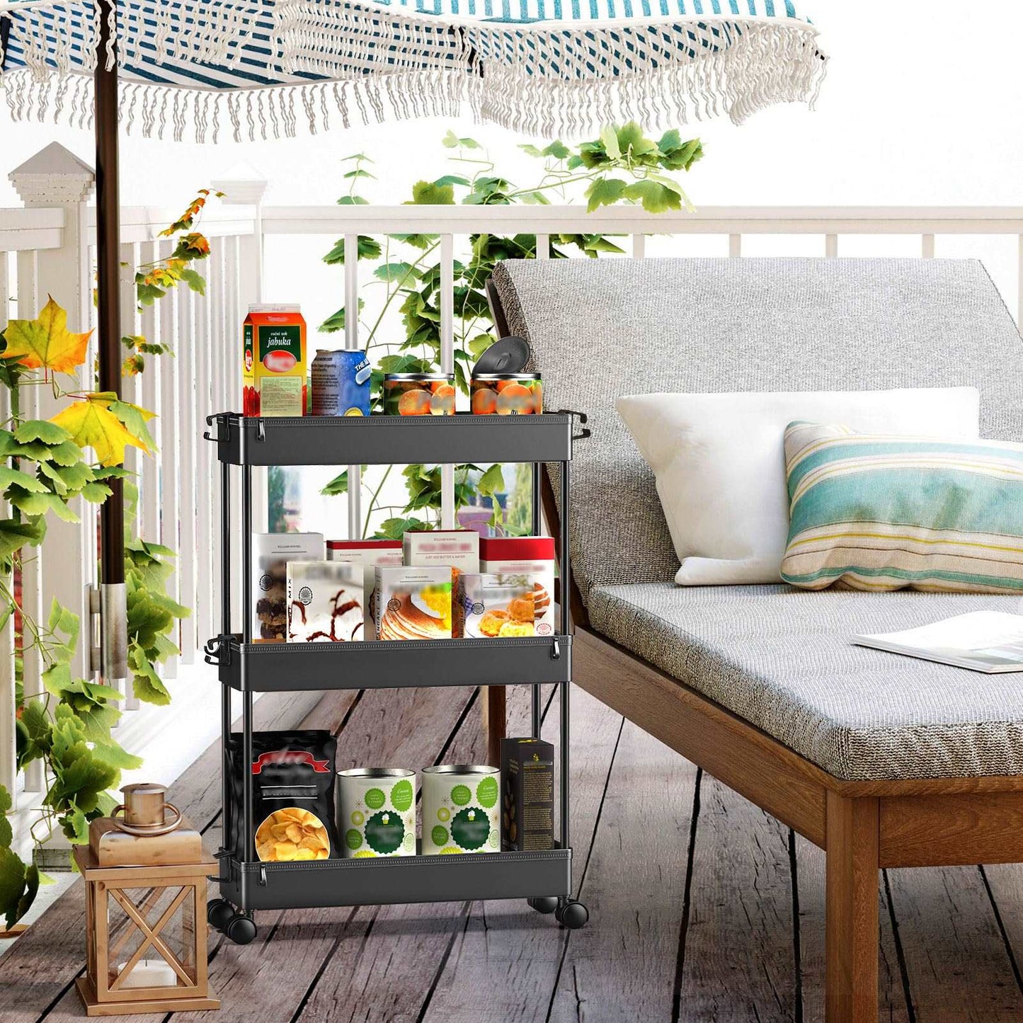 Minimalist Black 3 Tier Slim, Mobile Rolling Storage Cart for Narrow Spaces