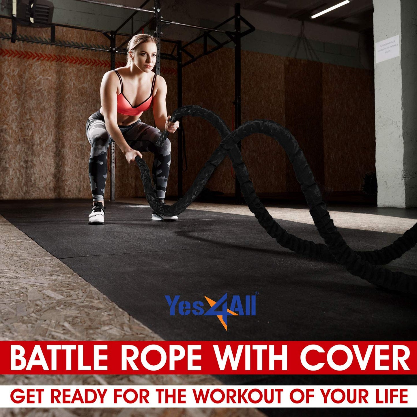 Yes4All Battle Exercise Training Rope with Protective Cover – Steel Anchor & Strap Included - 1.5/2 Inch Diameter Poly Dacron 30, 40, 50 Ft Length (1.5in - 40ft)