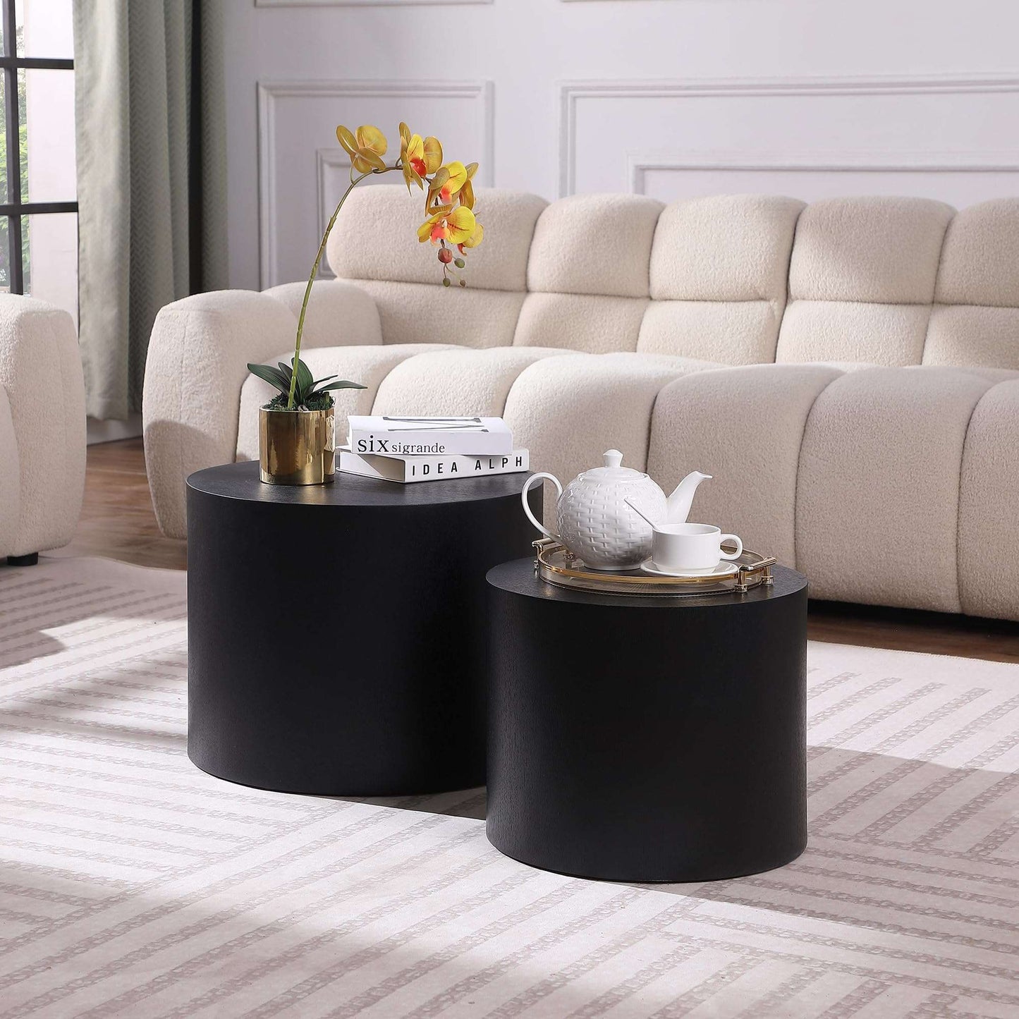 Minimalist Black Modern Black Nesting Side Table, 2 pcs