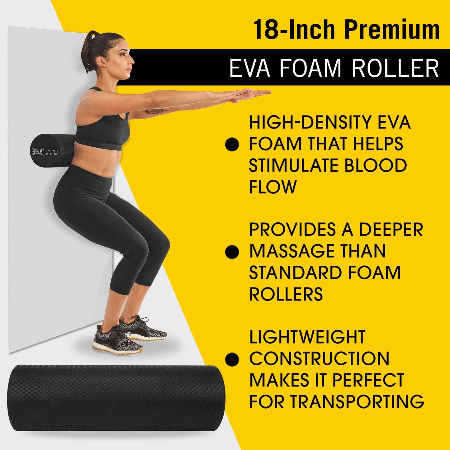 Minimalist Black Everlast FIT 18-Inch Premium Rx EVA Exercise Foam Roller