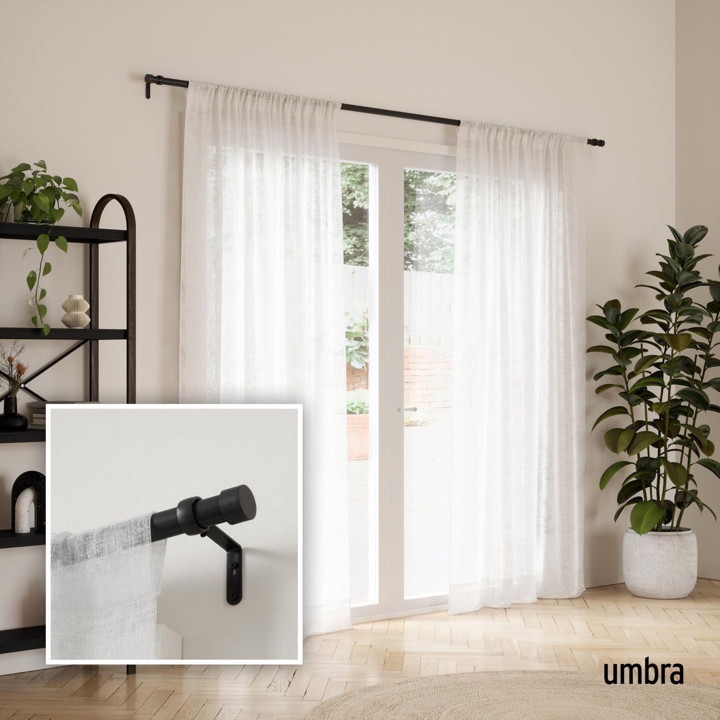 Minimalist Black UMBRA Adjustable Curtain Rod w/Mounting Hardware
