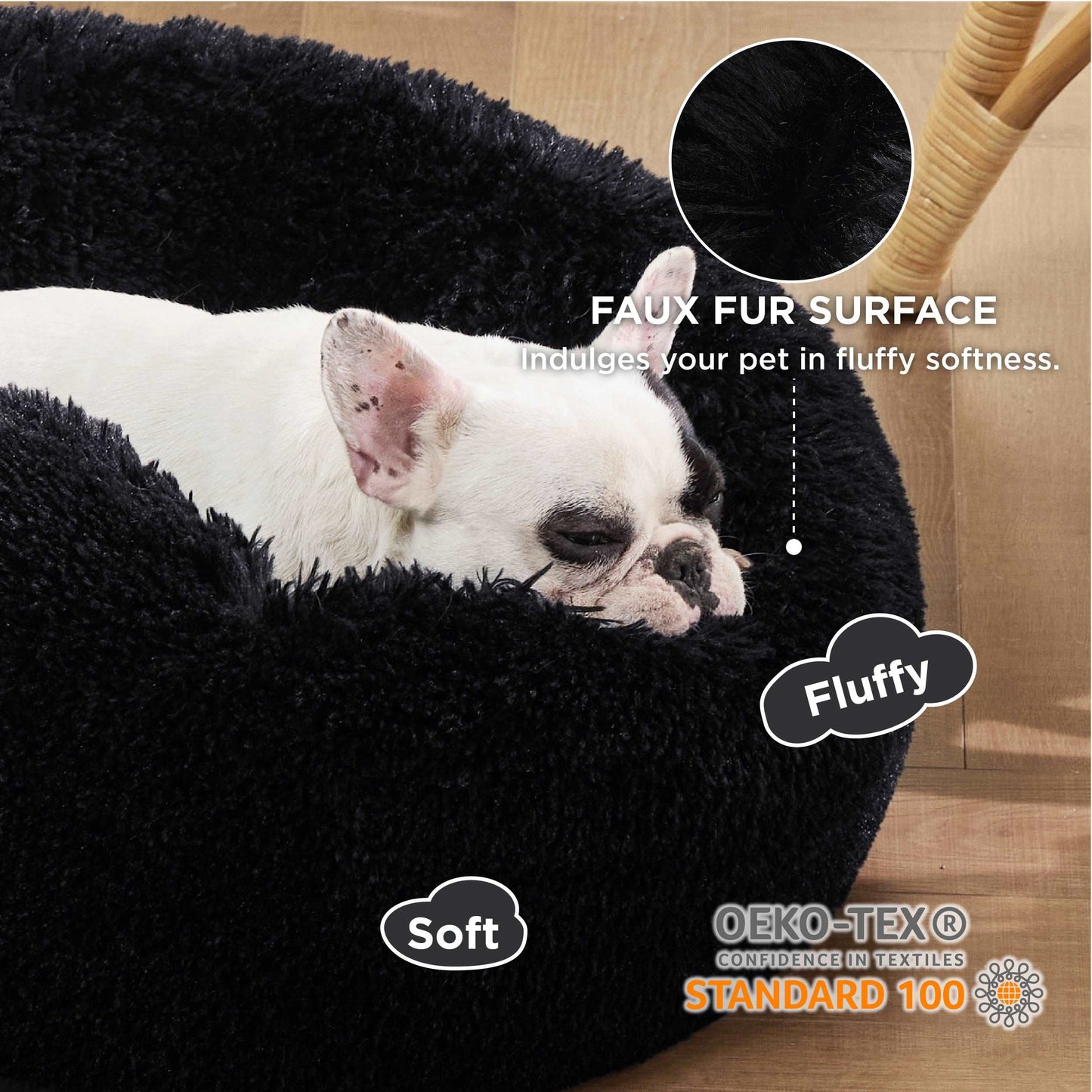 Minimalist Black Fluffy Donut Cuddler for Small/Medium Dog up to 25lbs