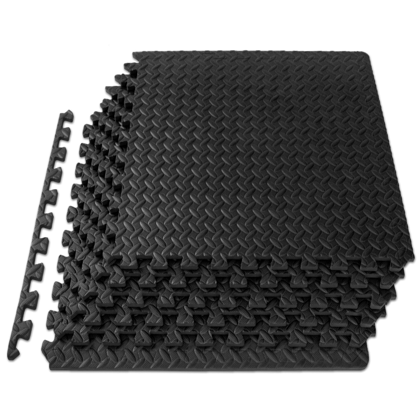 Minimalist Black EVA Interlocking Foam Floor Tiles, Exercise Mat for Home Gym, 24"x24"x ½", 24 Sq Ft / 6 Tile Set