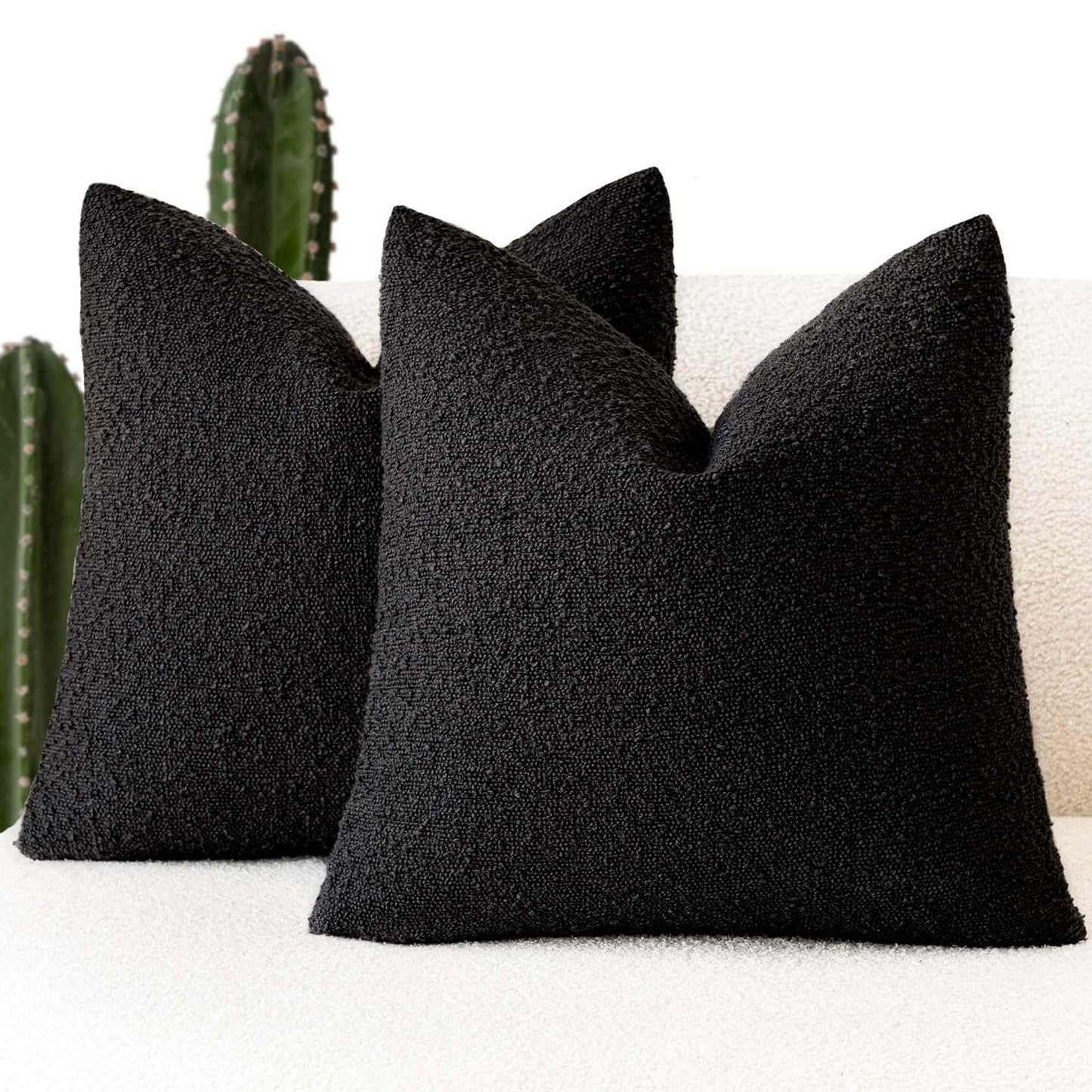 Minimalist Black Boucle 24 x 24 Inch Throw Pillow Covers for Bedroom, Living Room, Office, Set of 2
