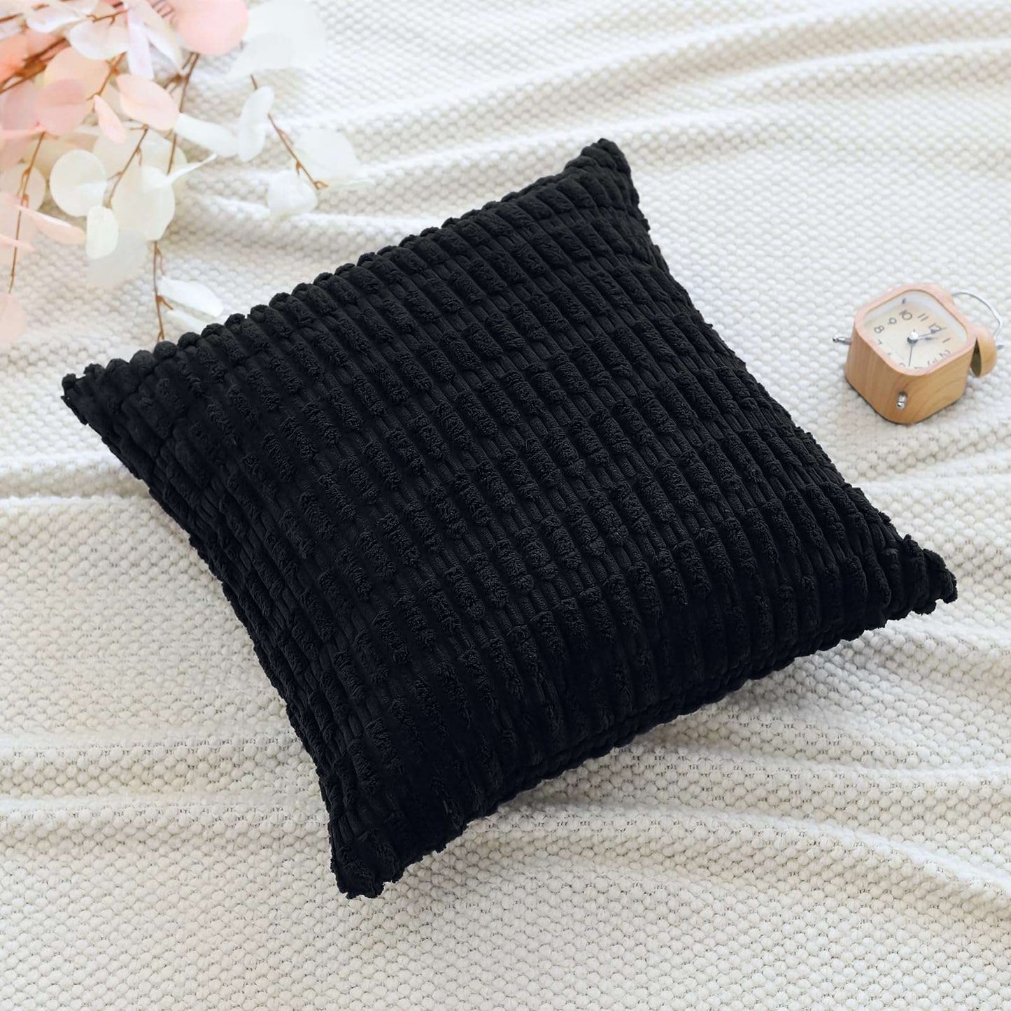 Minimalist Black Corduroy Throw Pillow Covers 20"x20"