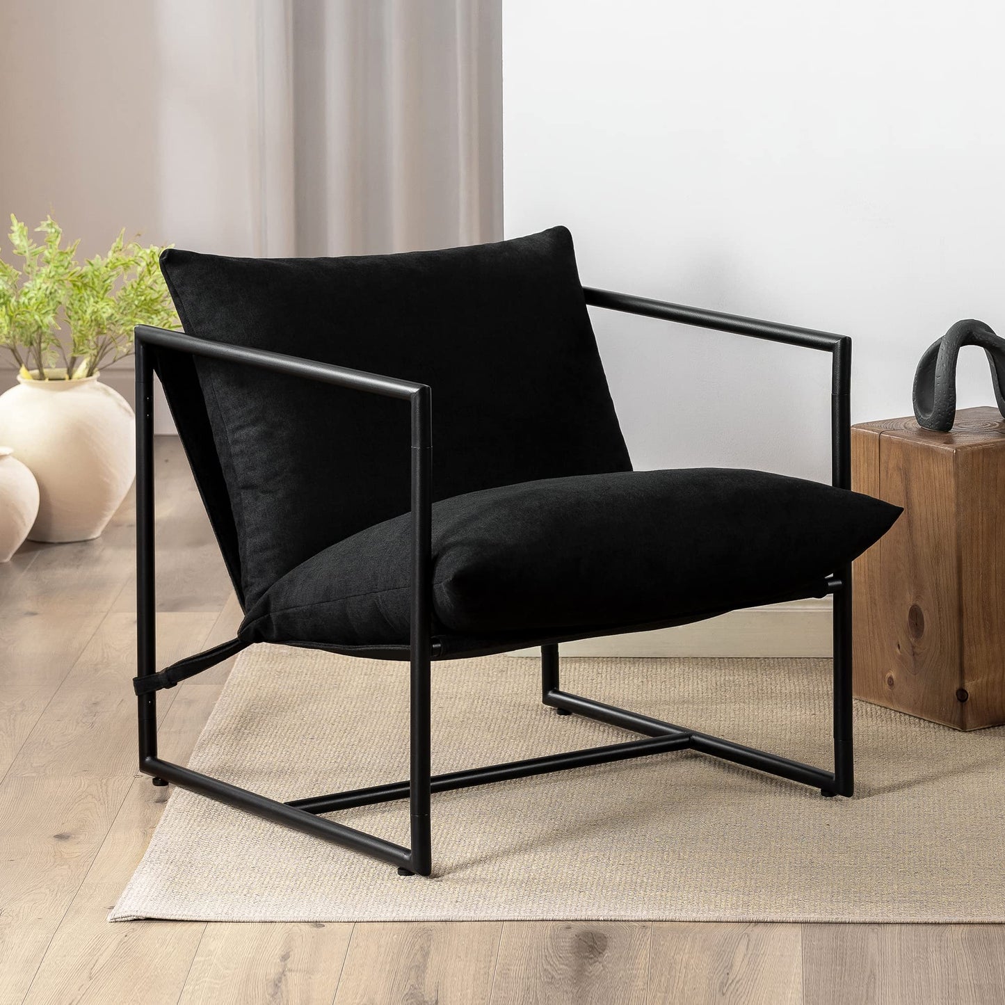 Minimalist Black ZINUS Aidan Sling Accent Chair/Metal Framed Armchair
