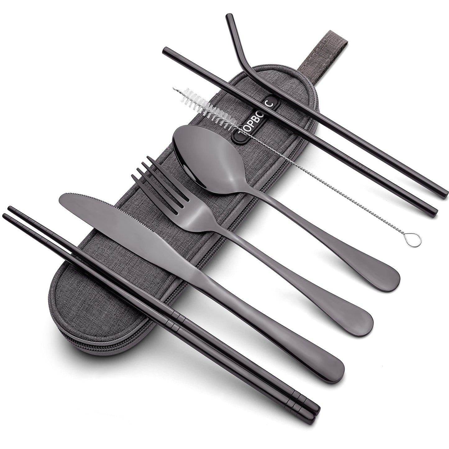 Minimalist Black Portable Stainless Steel Flatware Set w/Waterproof Case