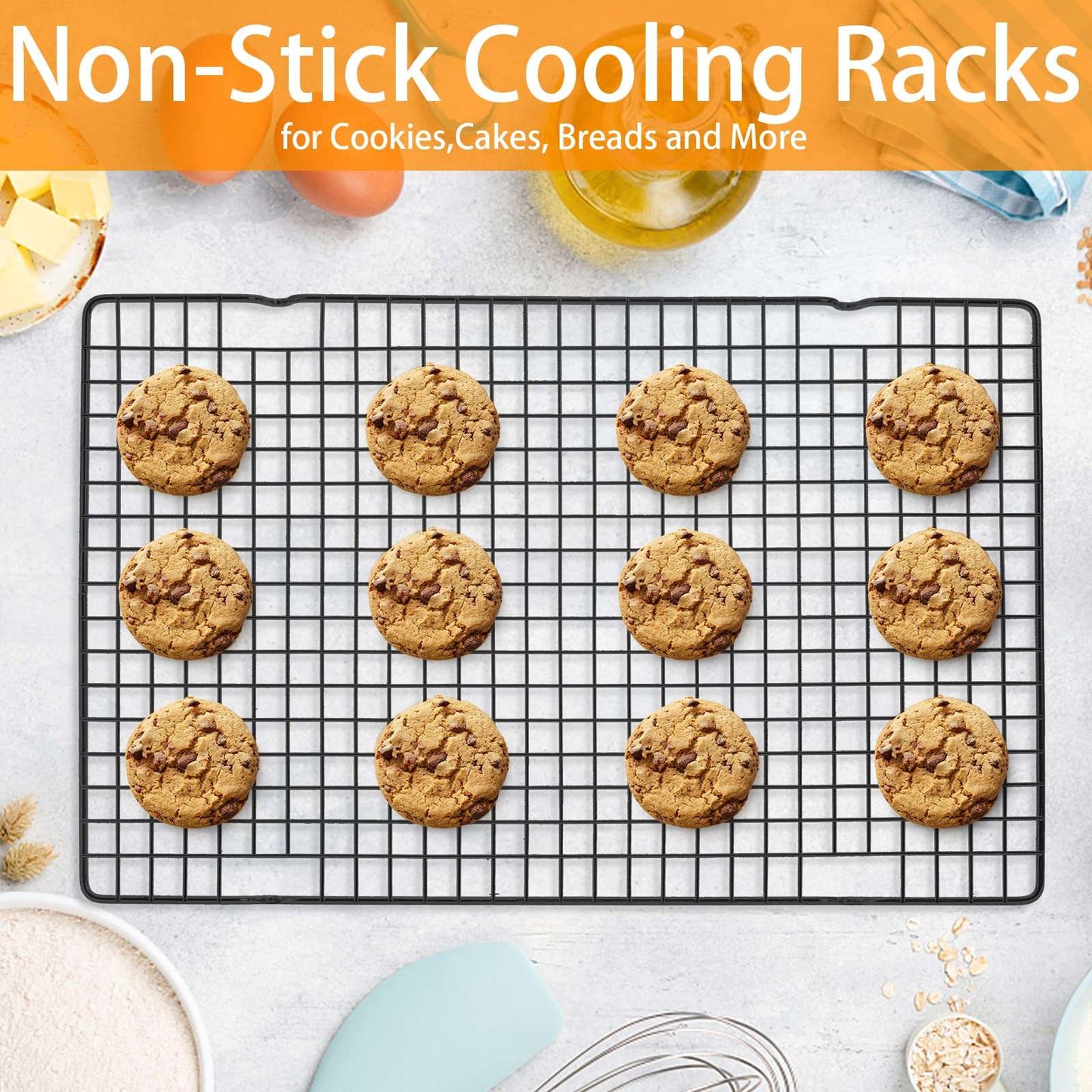 Minimalist Black Heavy-Duty Cooling Racks - 16" x 10", Set of 4
