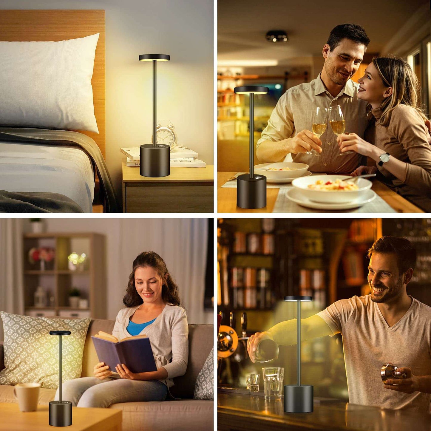 Minimalist Black Cordless Table Lamp with 3 Brightness Levels for Bedroom, Bathroom, Living Room, Office, Patio