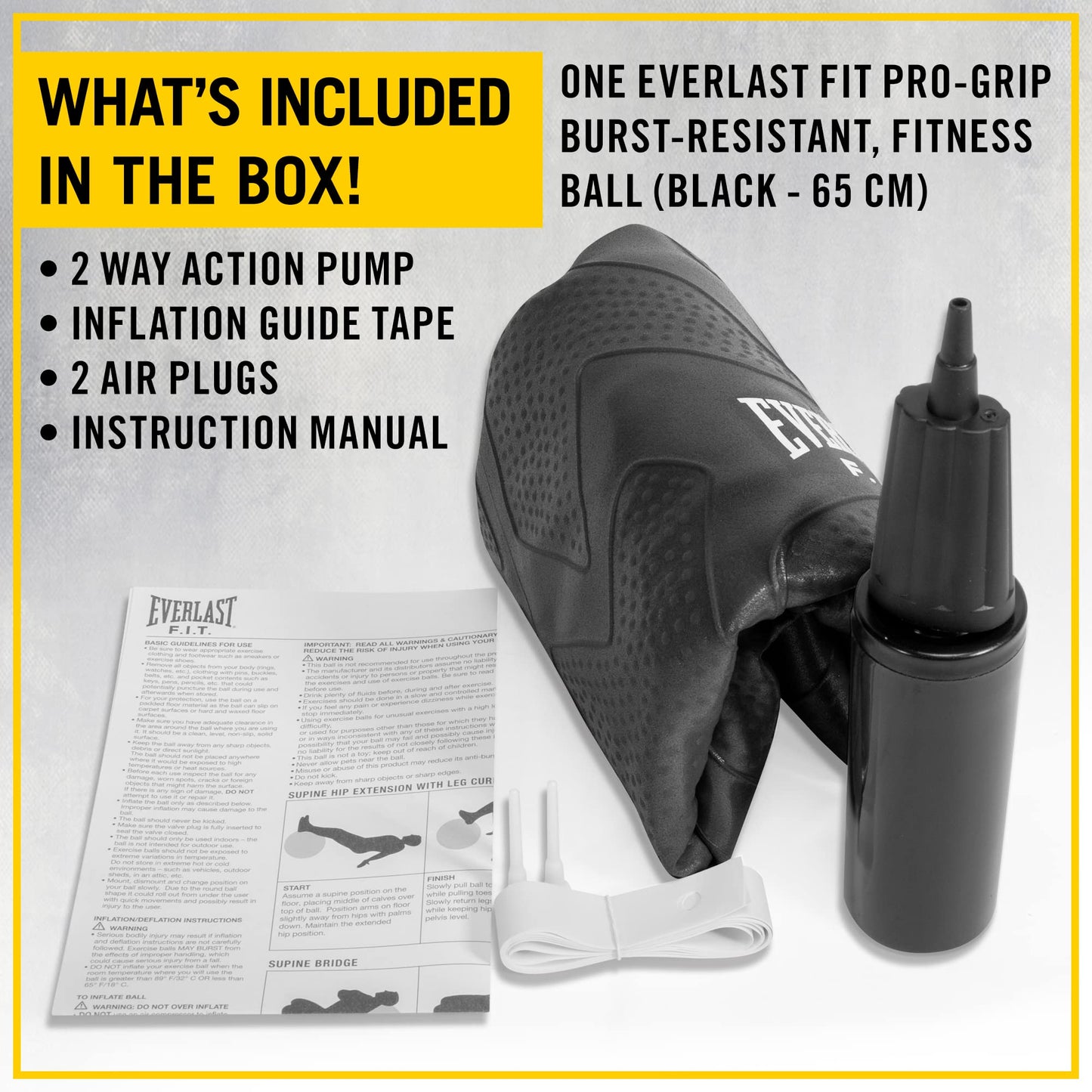 Minimalist Black Everlast FIT Pro Grip 65cm Fitness Ball