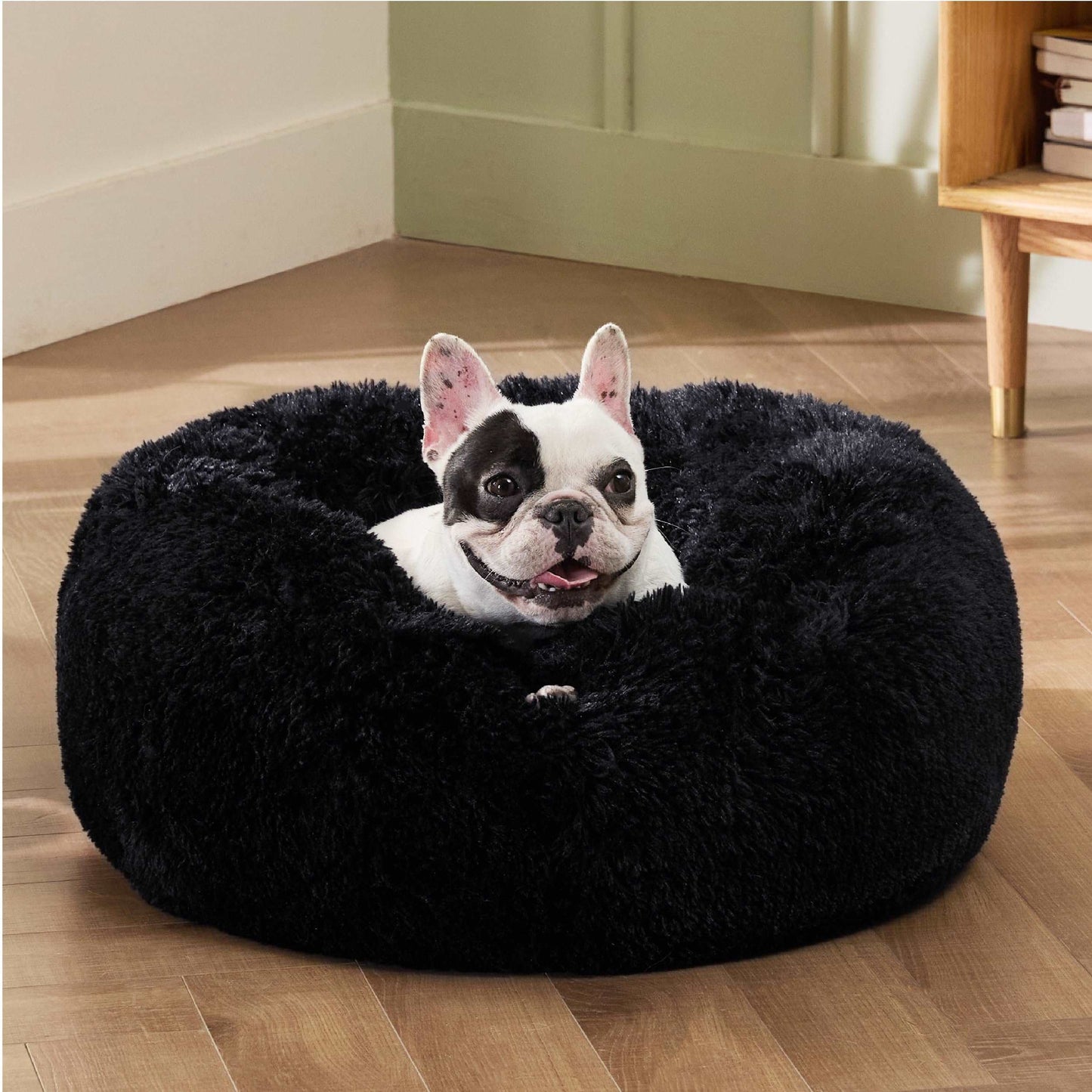 Minimalist Black Fluffy Donut Cuddler for Small/Medium Dog up to 25lbs