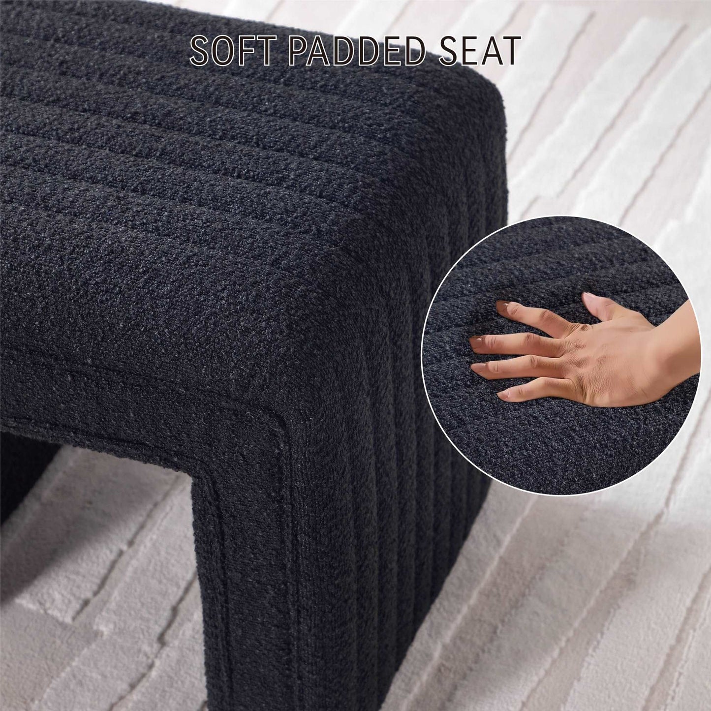 Minimalist Black Boucle Modern Stool, Ottoman for Bedroom, Living Room, Office, Entry