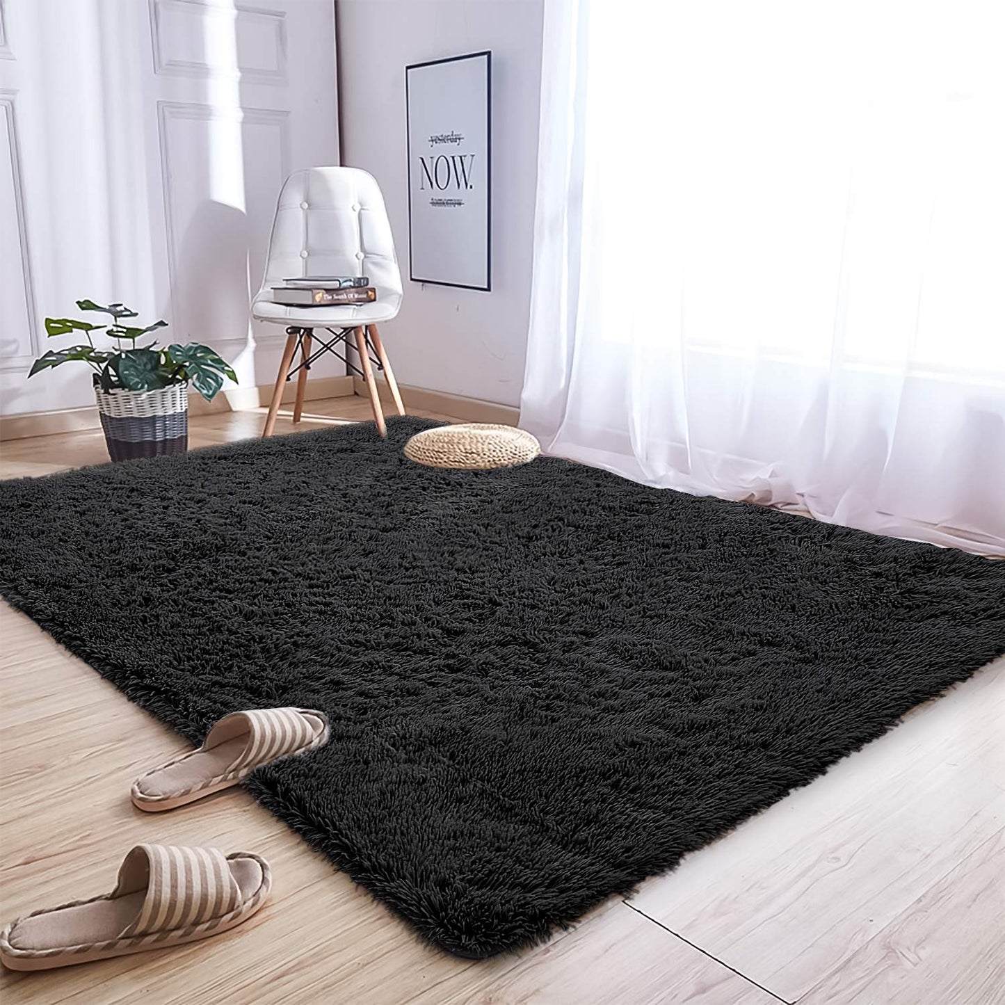 Minimalist Black Plush 4'x6' Indoor Rug
