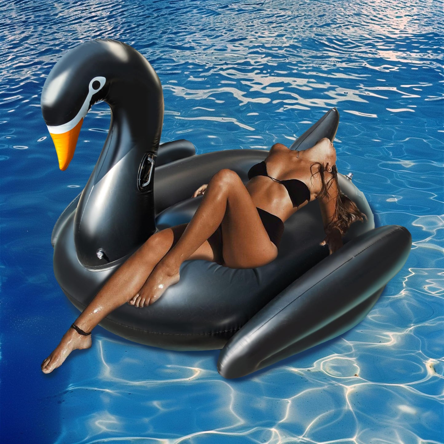 Minimalist Black Swan Pool Floatie for Adults Inflatable Pool Float Giant Water Lake Floaties Kids Summer Pool Toys 74inch