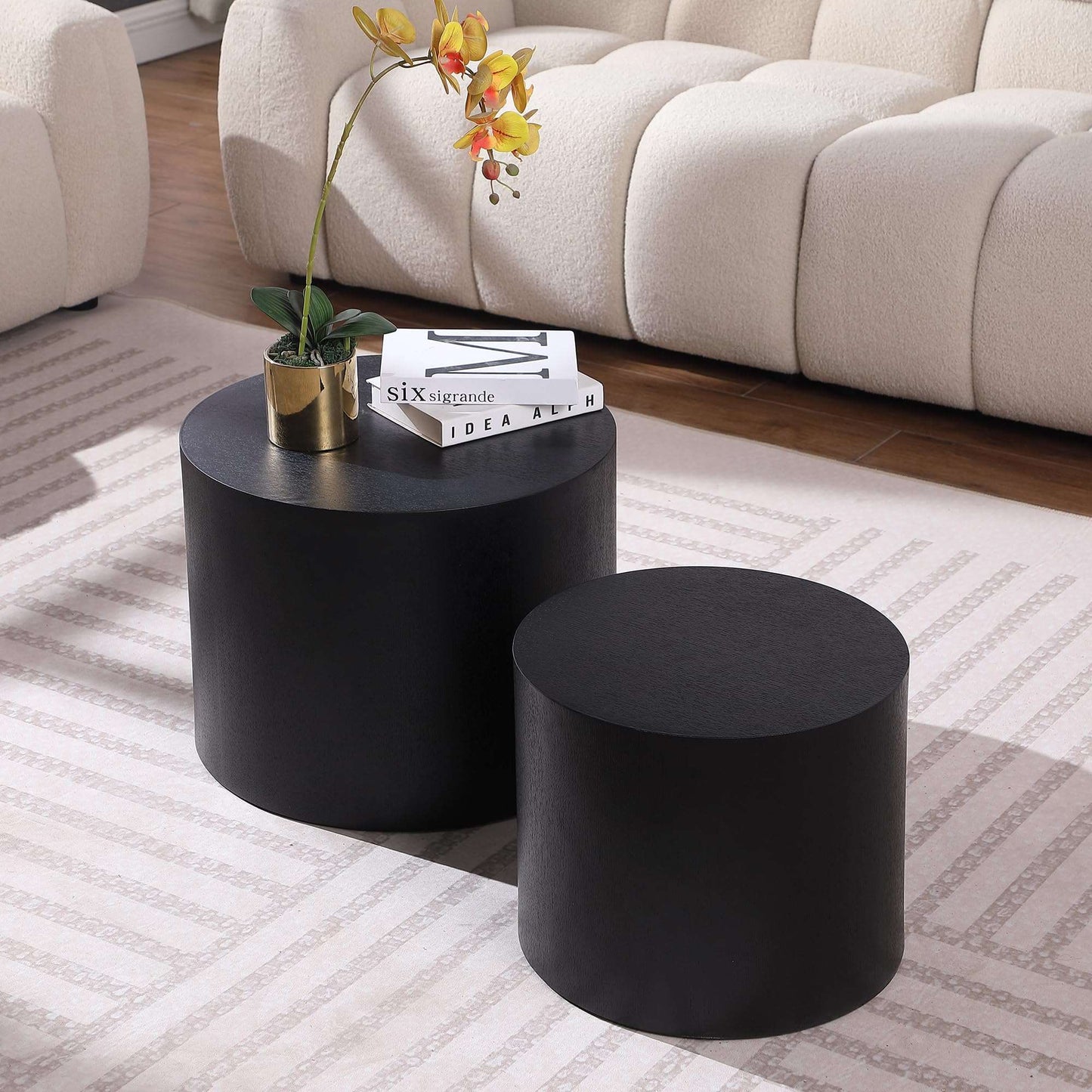 Minimalist Black Modern Black Nesting Side Table, 2 pcs