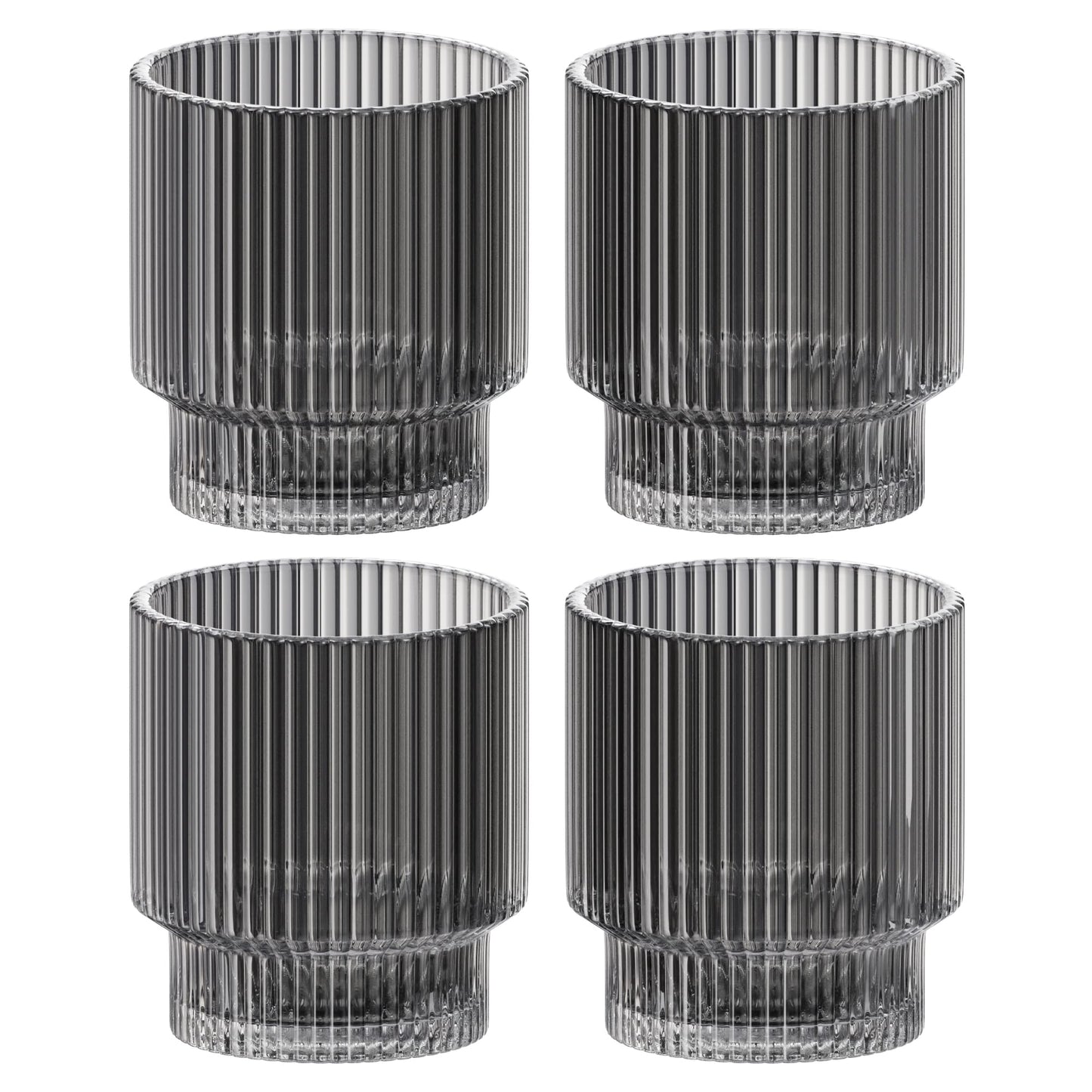 Minimalist Black American Atelier Vintage Art Deco Fluted 9oz Drinking Glasses, Set of 4