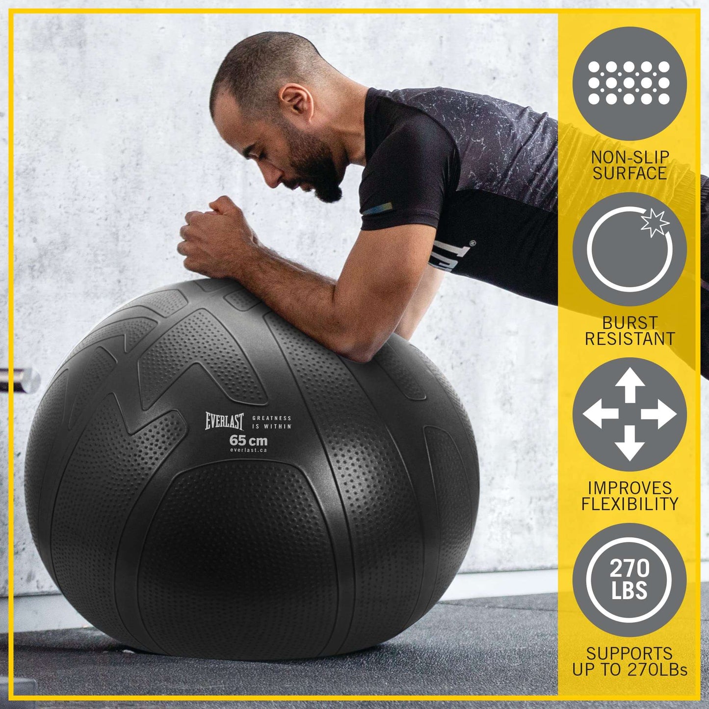 Minimalist Black Everlast FIT Pro Grip 65cm Fitness Ball