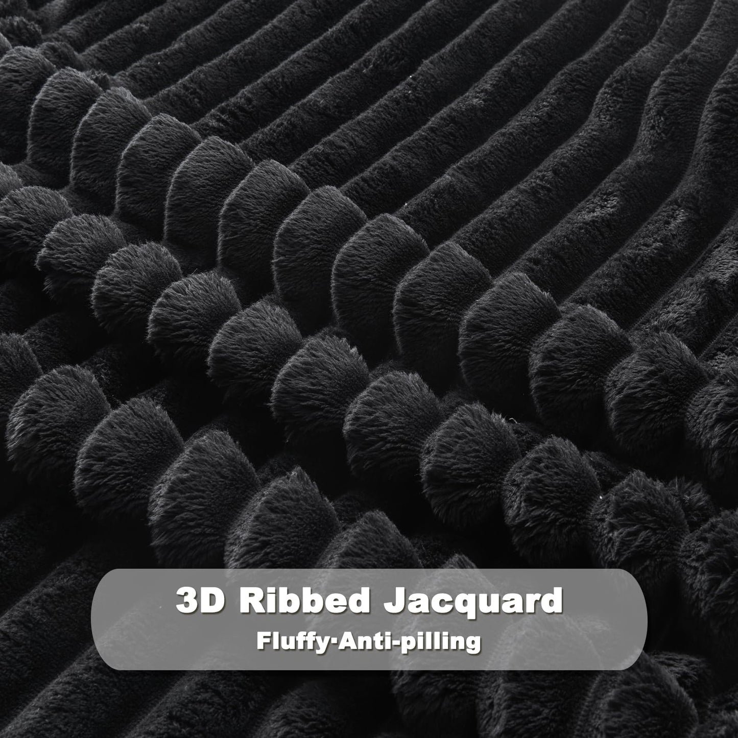 Minimalist Black Premium Ribbed Fleece Throw, King Size, 90"x110"
