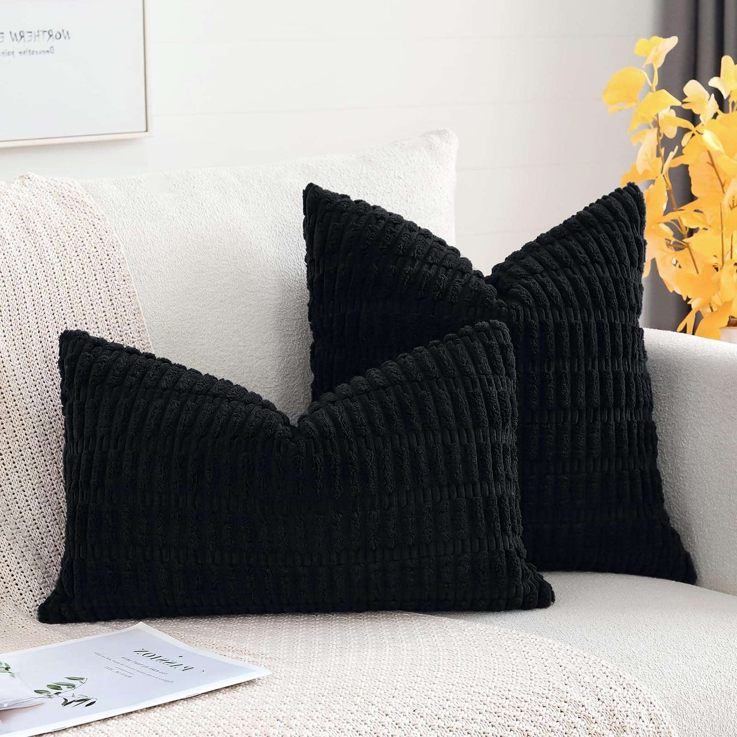 Minimalist Black Corduroy Throw Pillow Covers 20"x20"