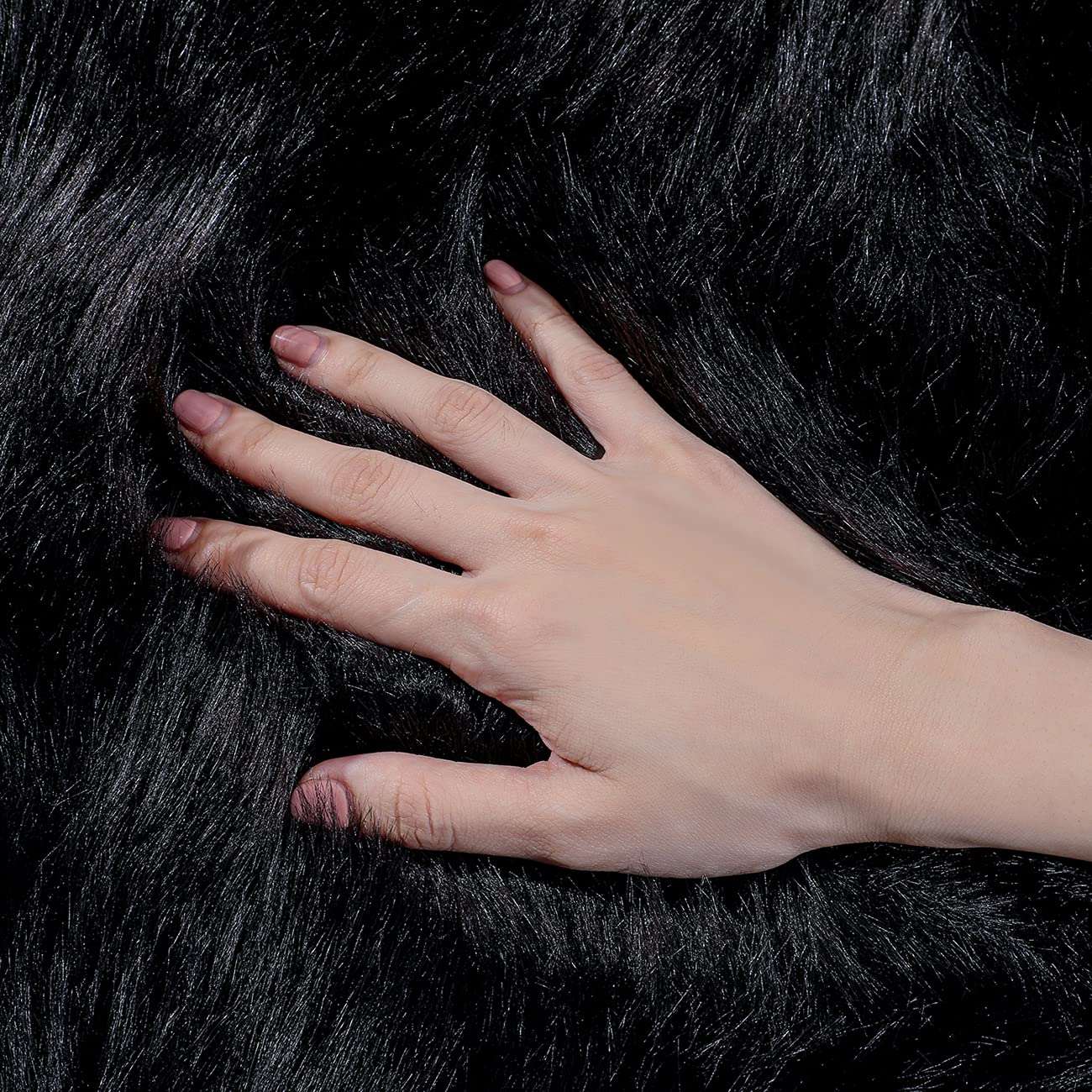 Minimalist Black Fluffy Faux Sheepskin Rug, 6'x9'