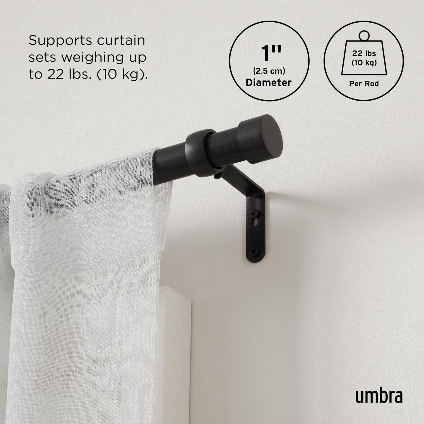 Minimalist Black UMBRA Adjustable Curtain Rod w/Mounting Hardware