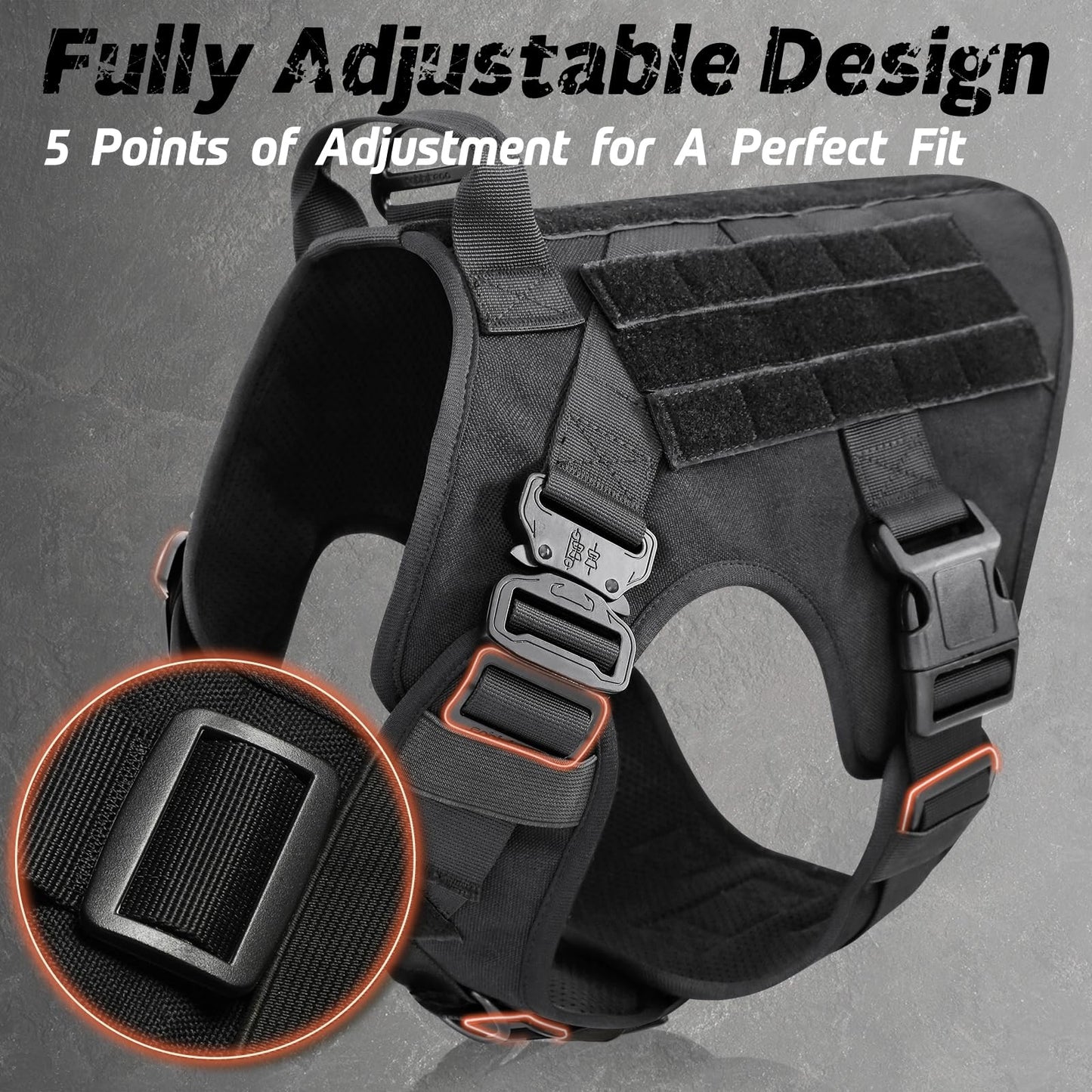 Minimalist Black Tactical Dog Harness for Large Dogs
