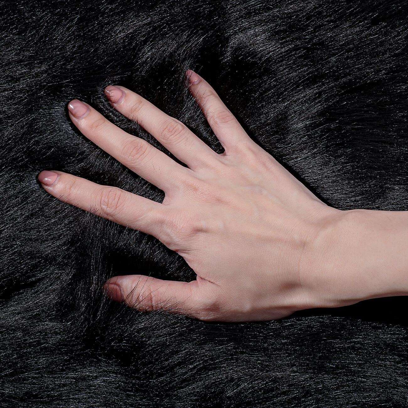 Minimalist Black Fluffy Faux Sheepskin Rug, 2'x6'