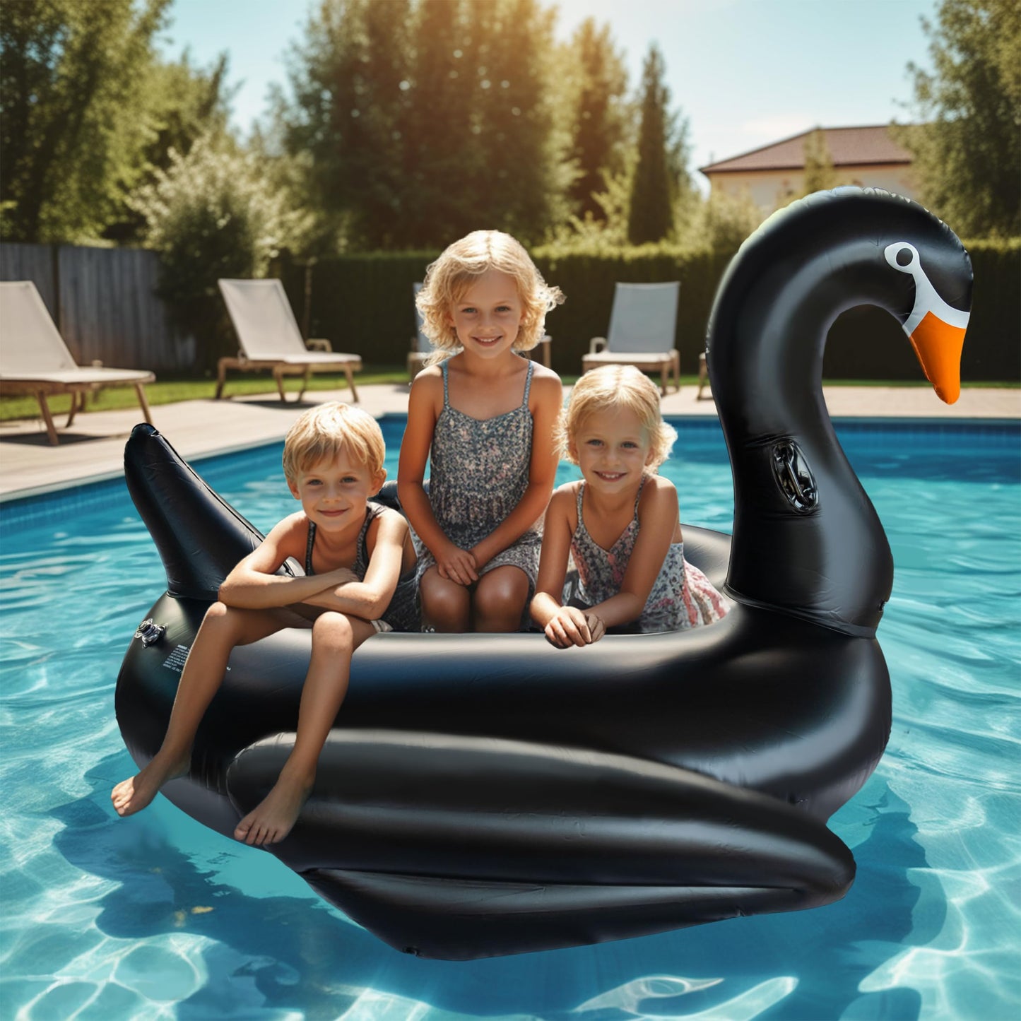 Minimalist Black Swan Pool Floatie for Adults Inflatable Pool Float Giant Water Lake Floaties Kids Summer Pool Toys 74inch