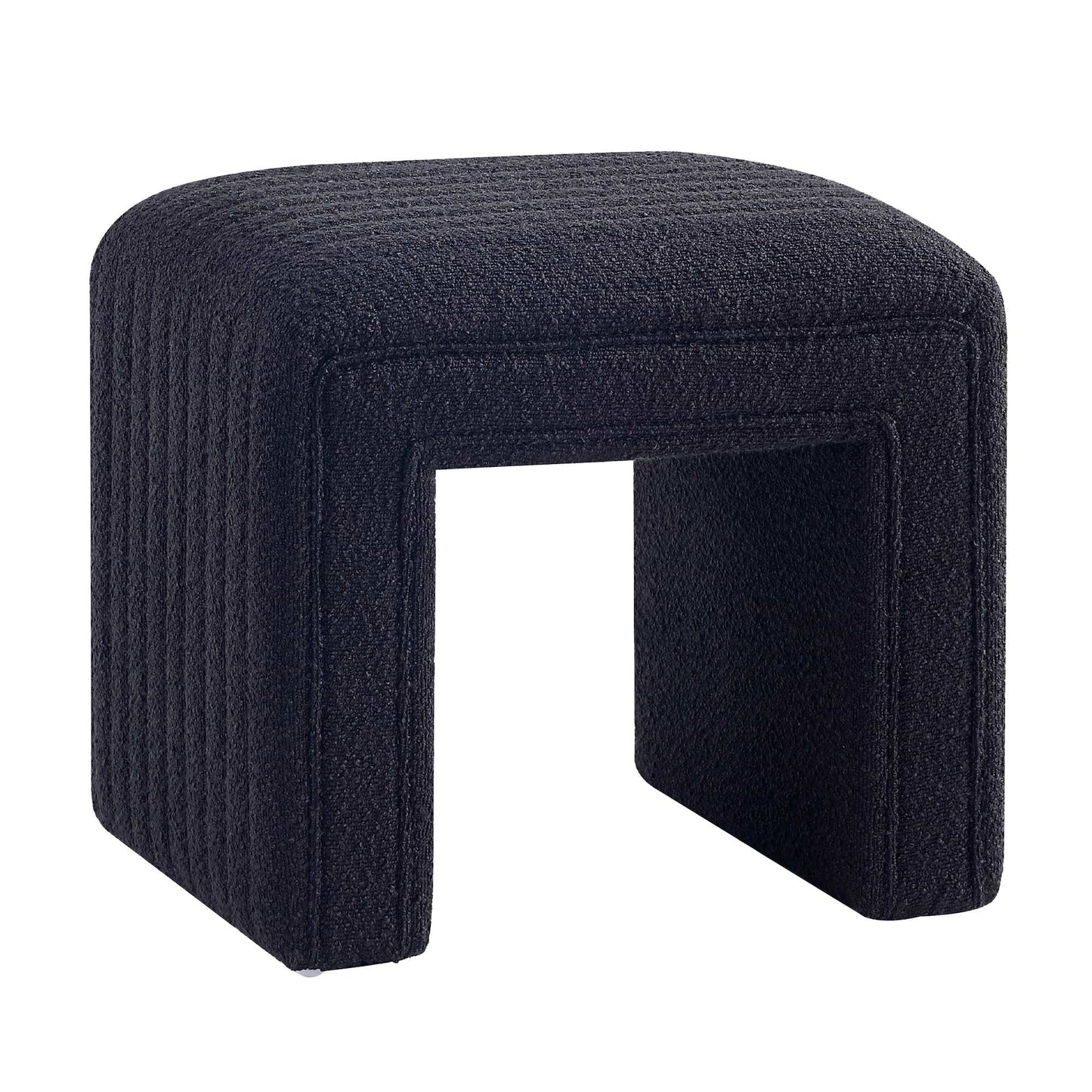 Minimalist Black Boucle Modern Stool, Ottoman for Bedroom, Living Room, Office, Entry