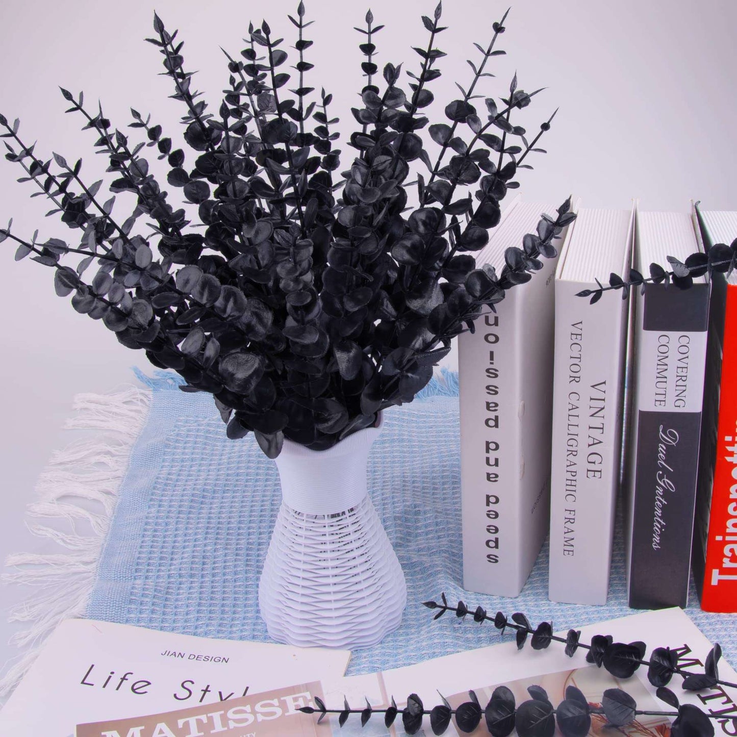 Minimalist Black 15 inch Faux Eucalyptus Stems, Branches, 36-Pieces