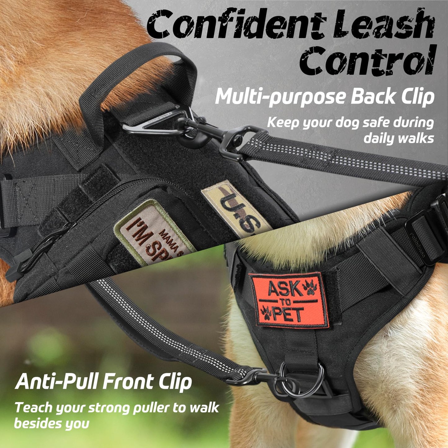 Minimalist Black Tactical Dog Harness for Large Dogs