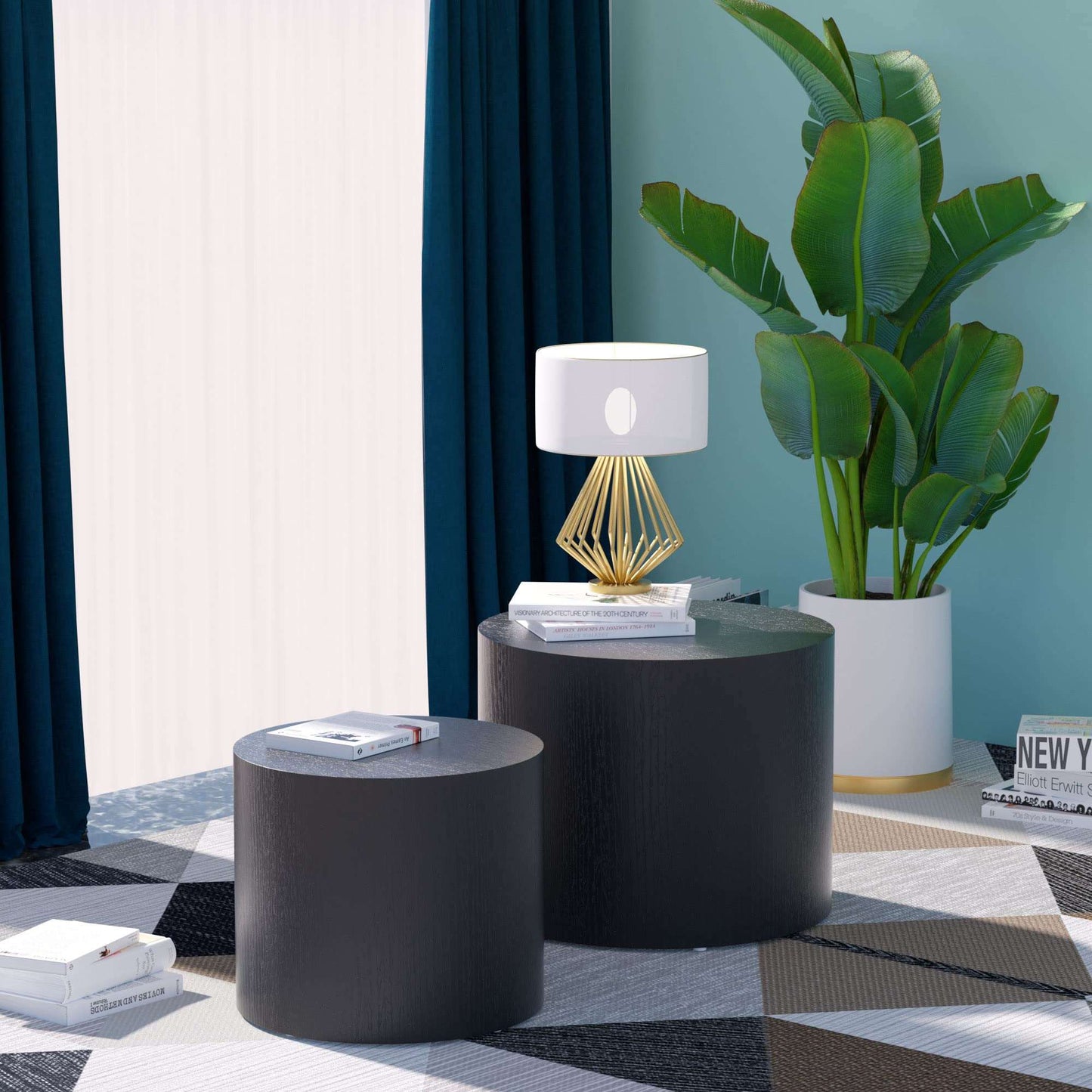 Minimalist Black Modern Black Nesting Side Table, 2 pcs