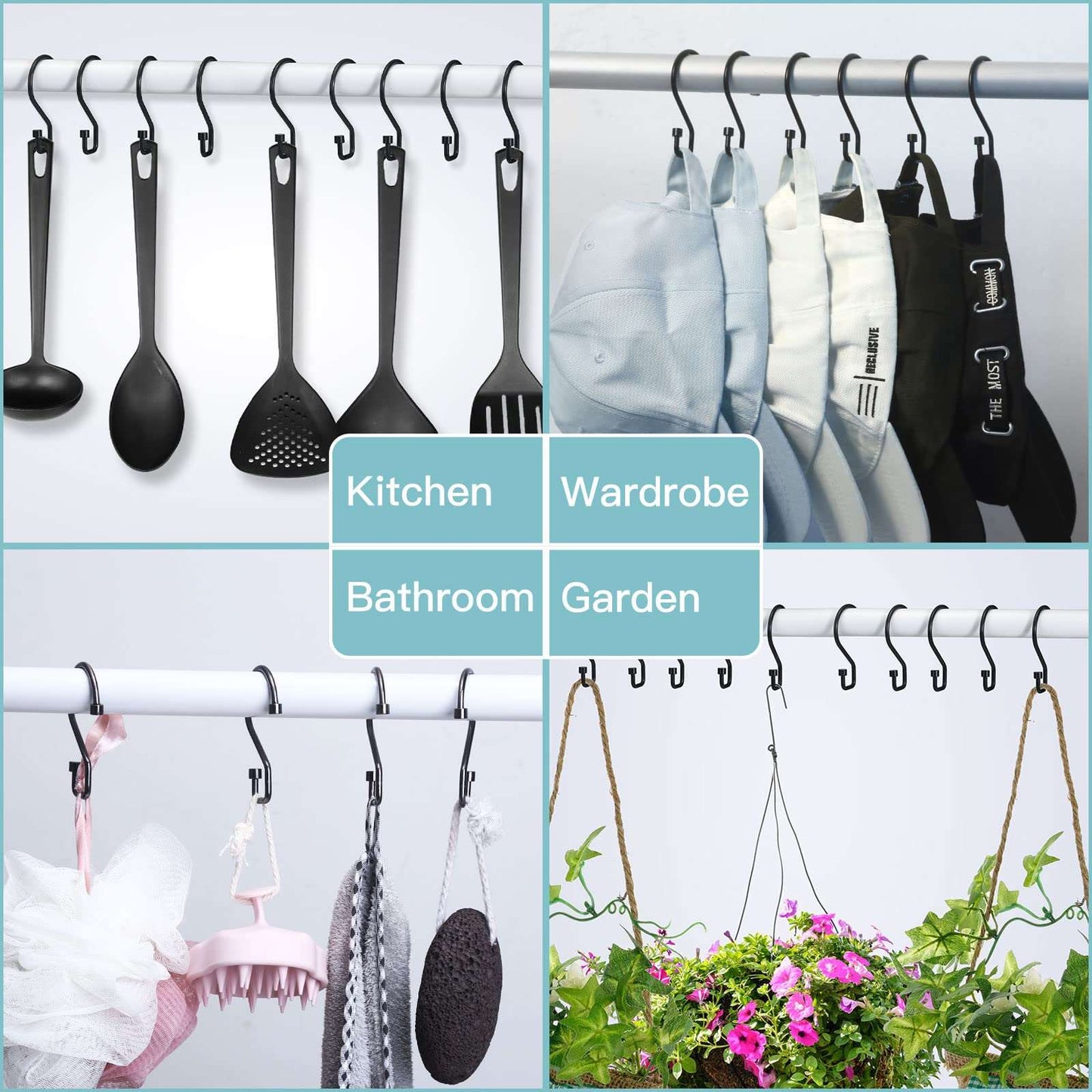 Minimalist Black 12-Piece Multi-Functional S-Shaped Hooks, Rustproof Coating, Durable Wire Design