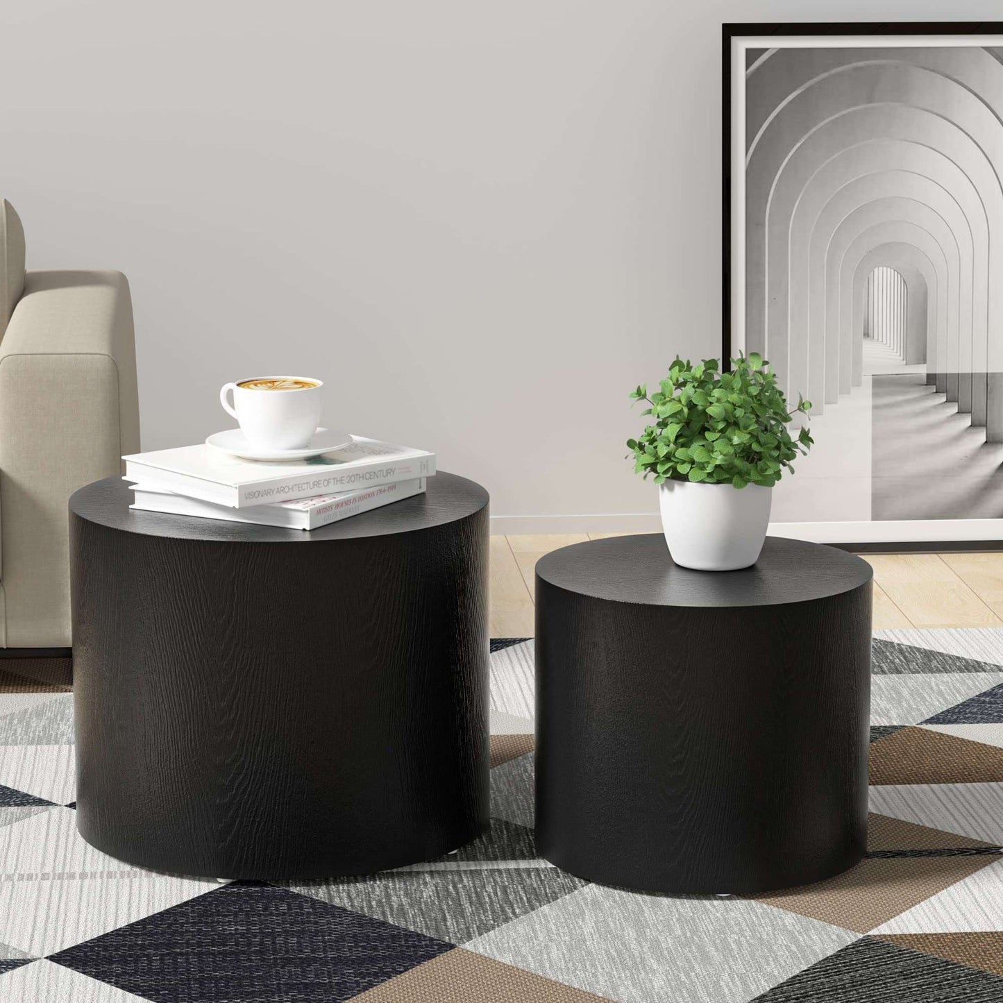 Minimalist Black Modern Black Nesting Side Table, 2 pcs
