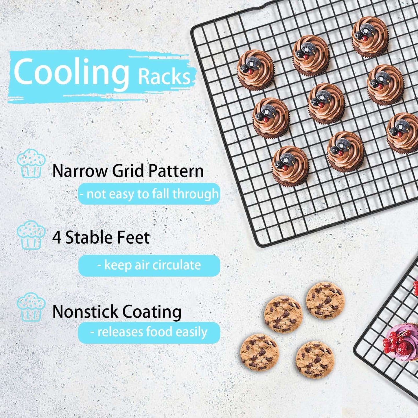 Minimalist Black Heavy-Duty Cooling Racks - 16" x 10", Set of 4