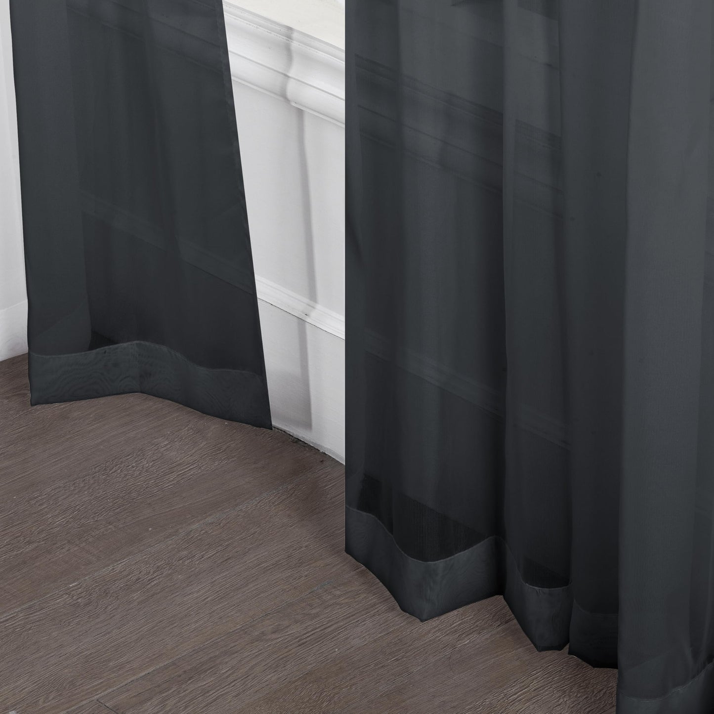 Minimalist Black Sheer Voile Curtain Panels with Rod Pocket, 54"x96"