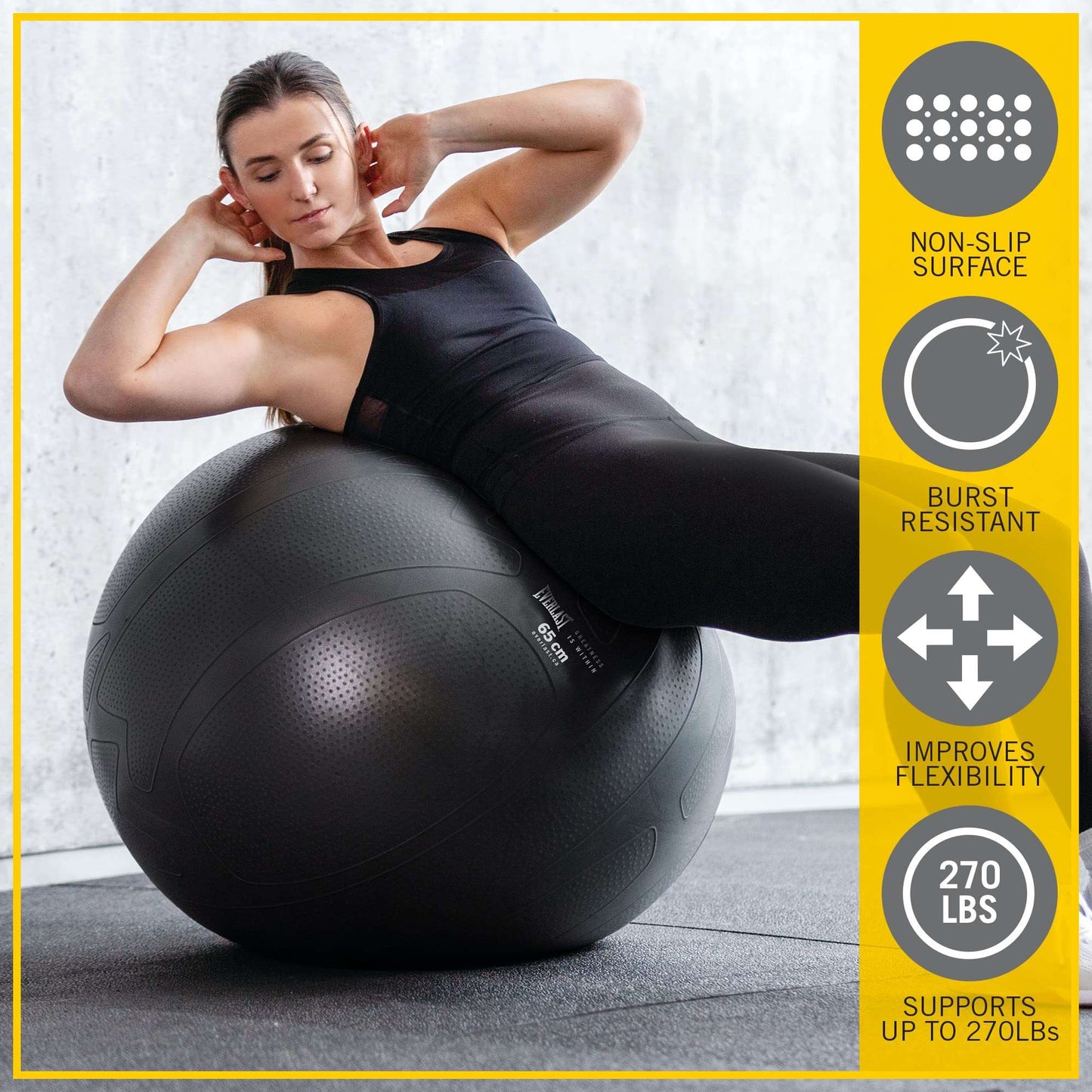 Minimalist Black Everlast FIT Pro Grip 65cm Fitness Ball