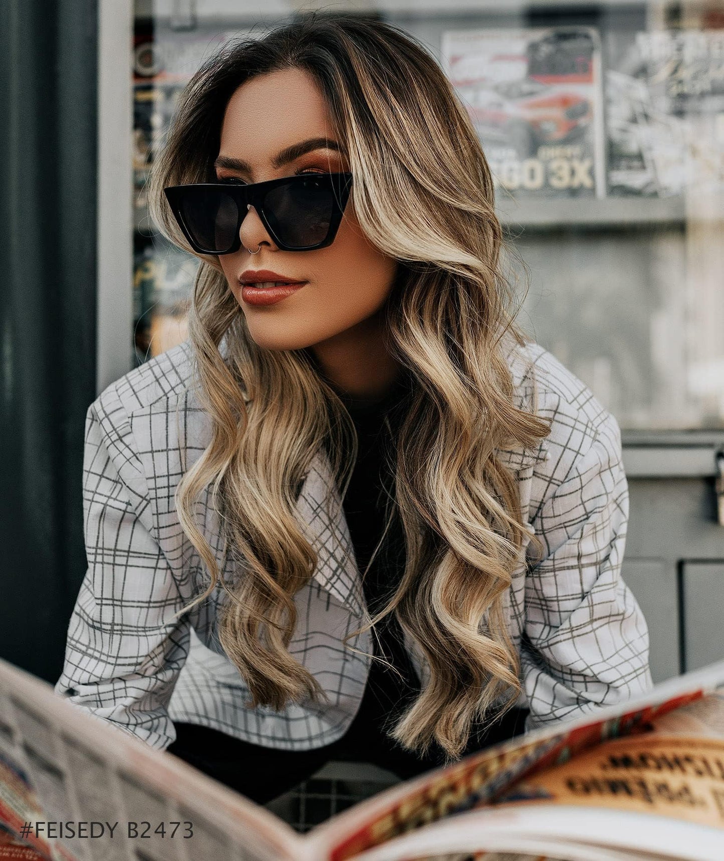 Minimalist Black Vintage Square Cat Eye Sunglasses