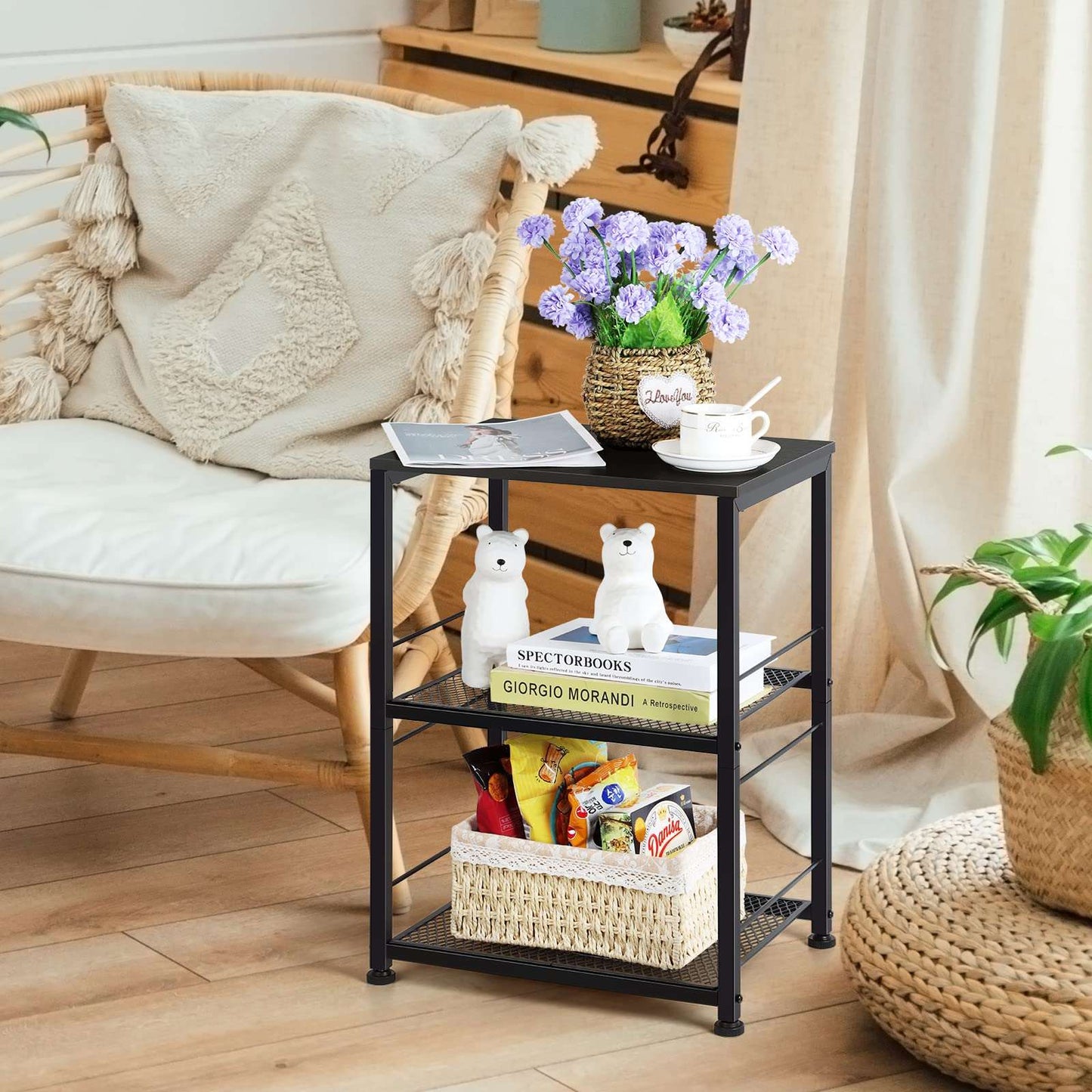 Minimalist Black Industrial Metal Frame Table w/Storage Shelf