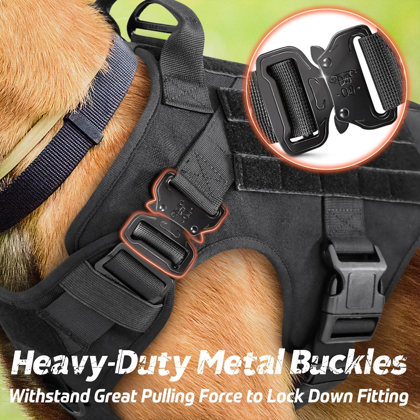 Minimalist Black Tactical Dog Harness for Large Dogs