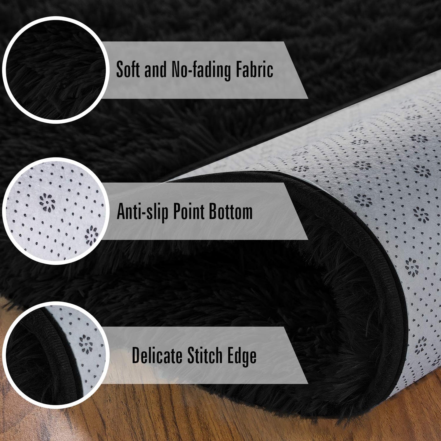 Minimalist Black Plush 4'x6' Indoor Rug