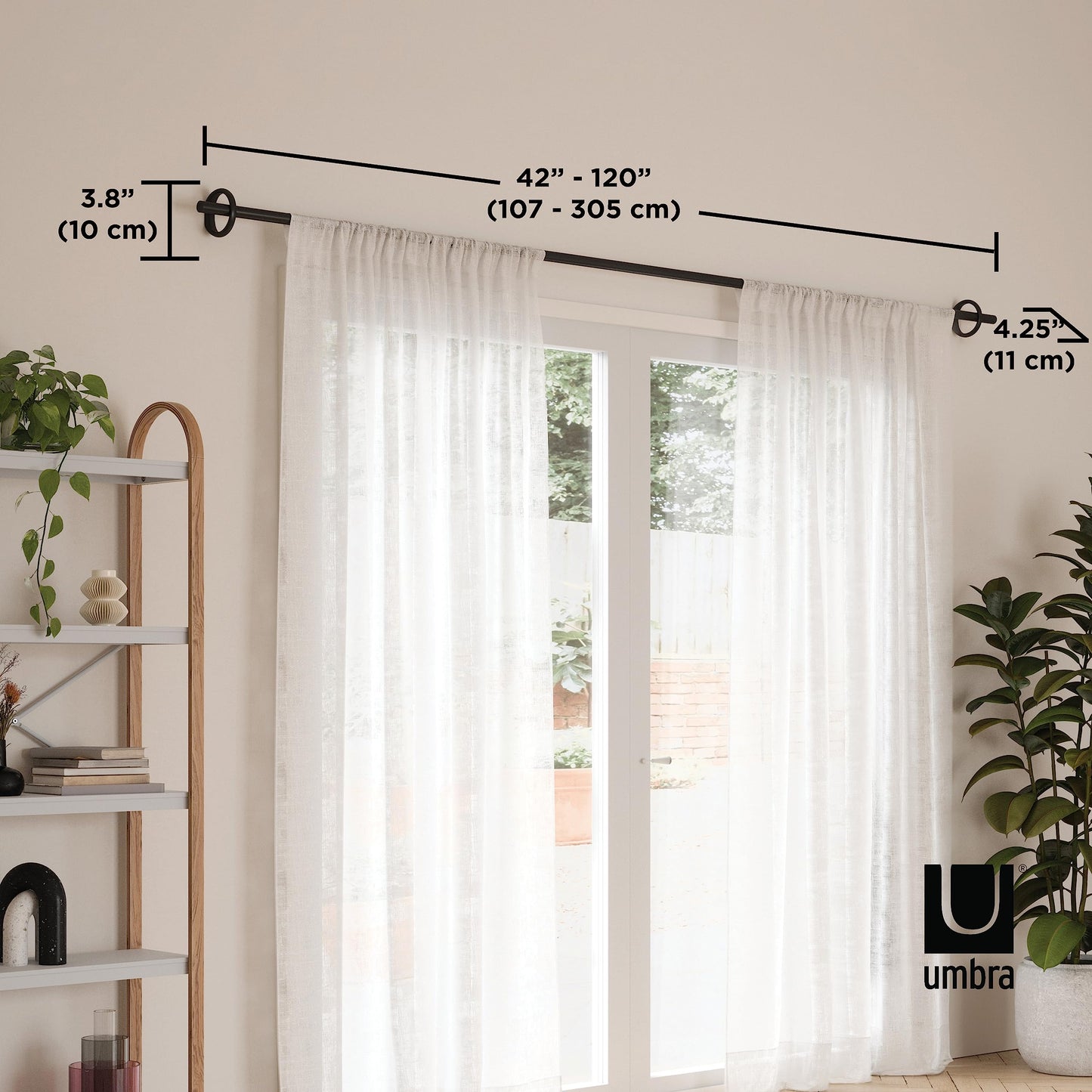 Minimalist Black UMBRA Adjustable Curtain Rod w/Mounting Hardware