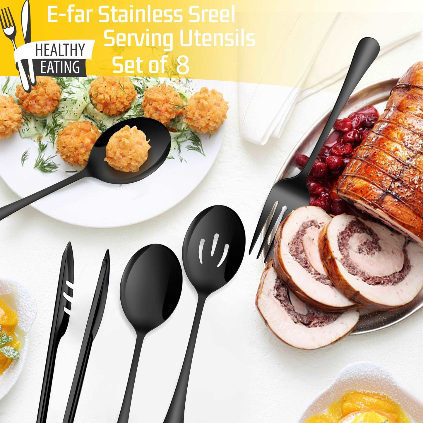 Minimalist Black 8-Piece Stainless Steel Serving Utensils Set