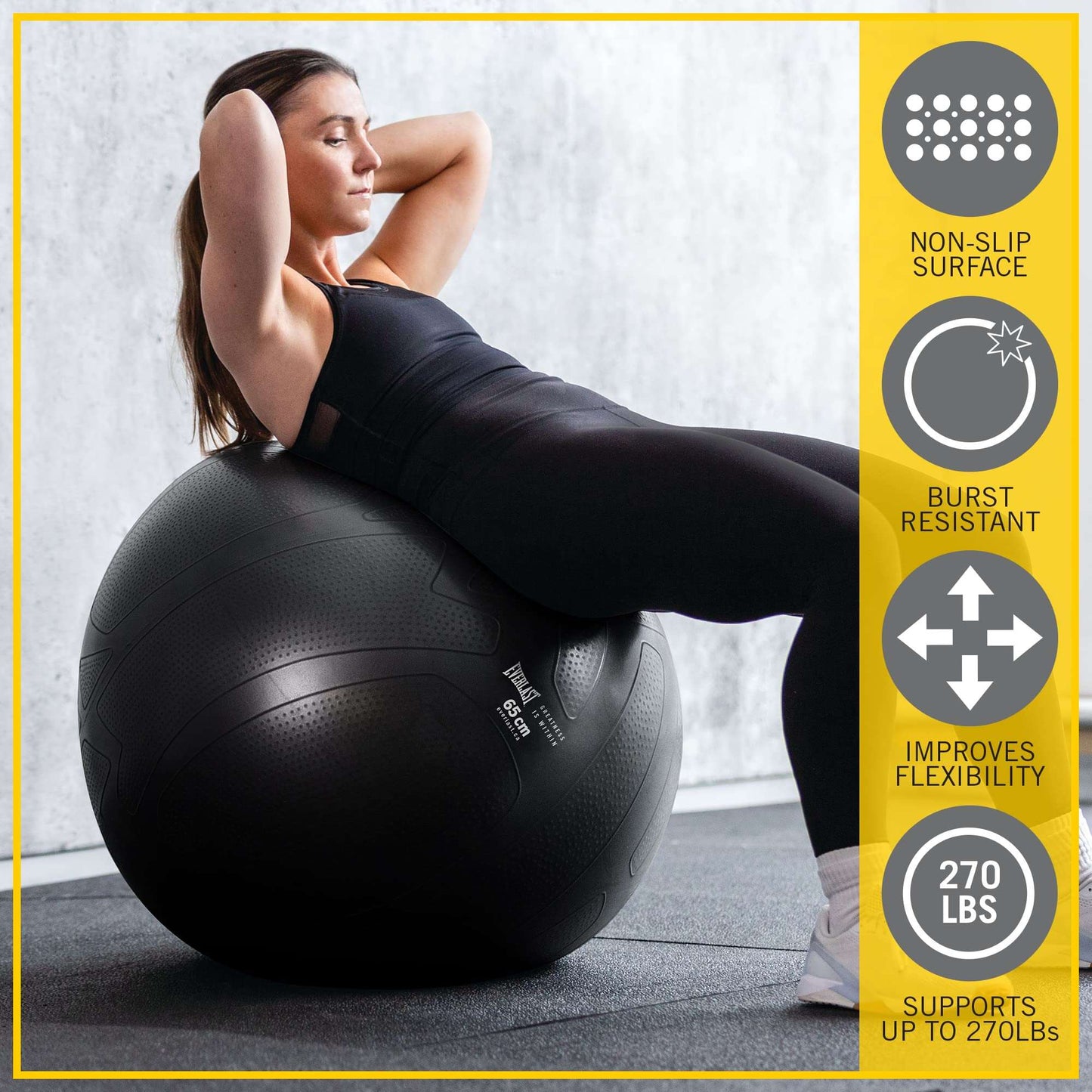 Minimalist Black Everlast FIT Pro Grip 65cm Fitness Ball