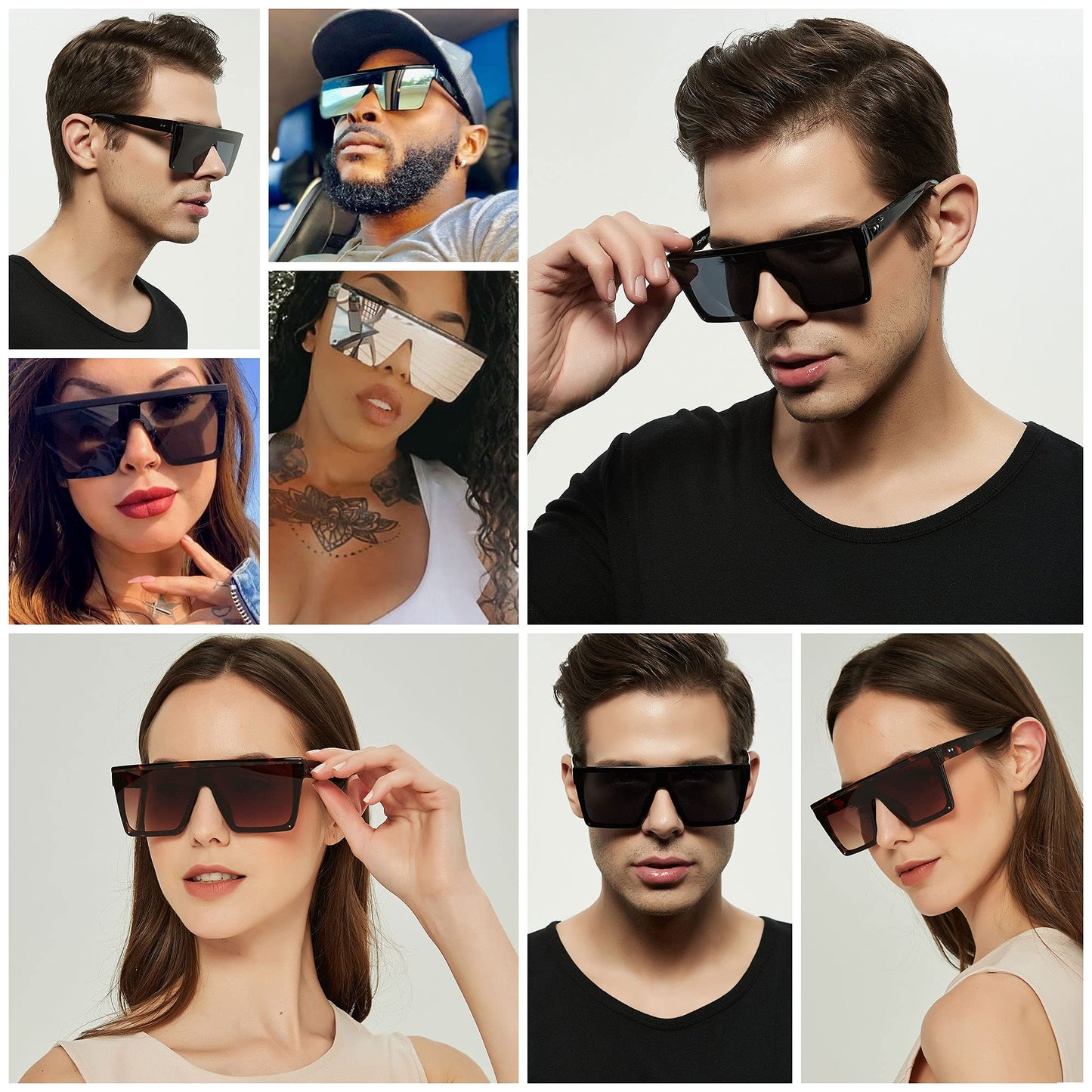Minimalist Black Square Oversized Rimless Sunglasses w/UV Protection