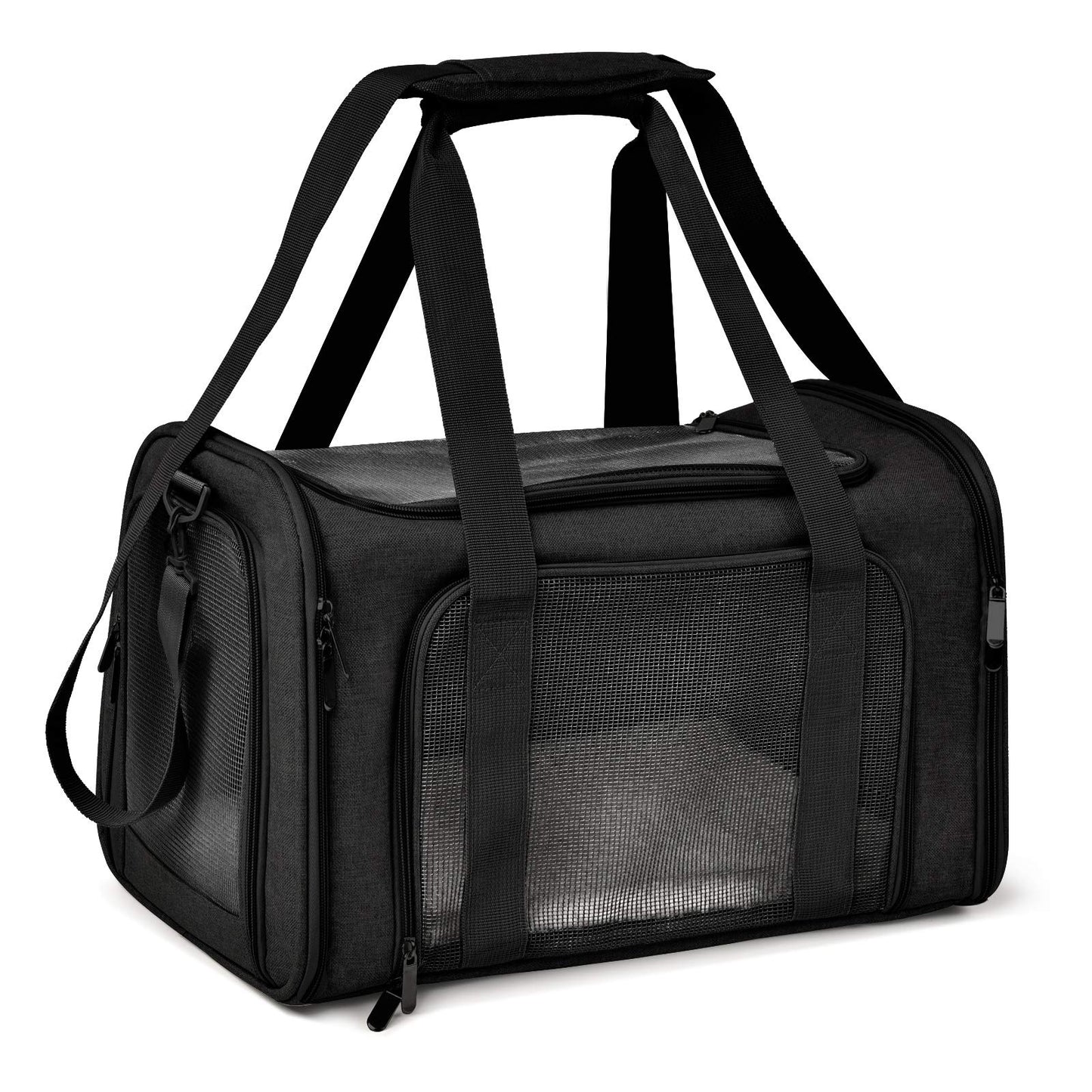 Minimalist Black Pet Carrier for Small, Medium Pets up to 15 Lbs, TSA Airline Approved