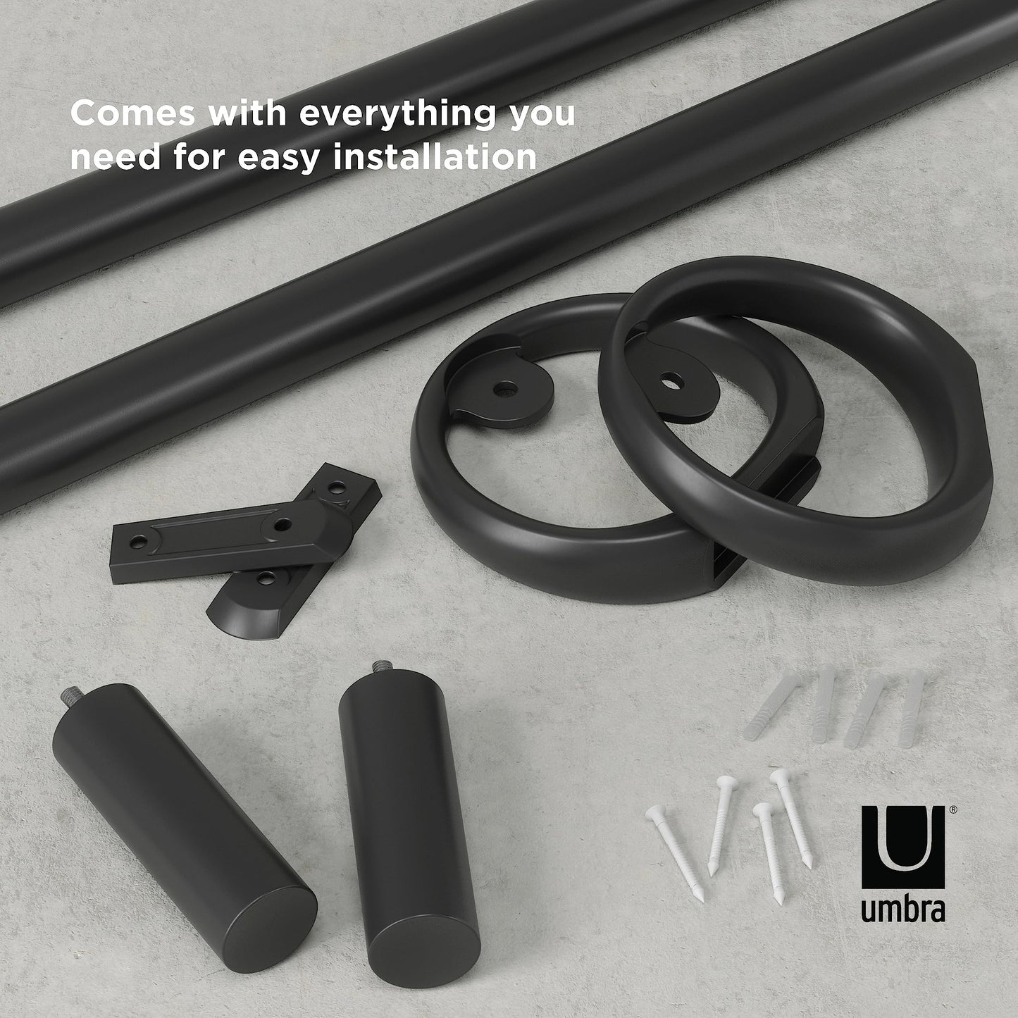 Minimalist Black UMBRA Adjustable Curtain Rod w/Mounting Hardware