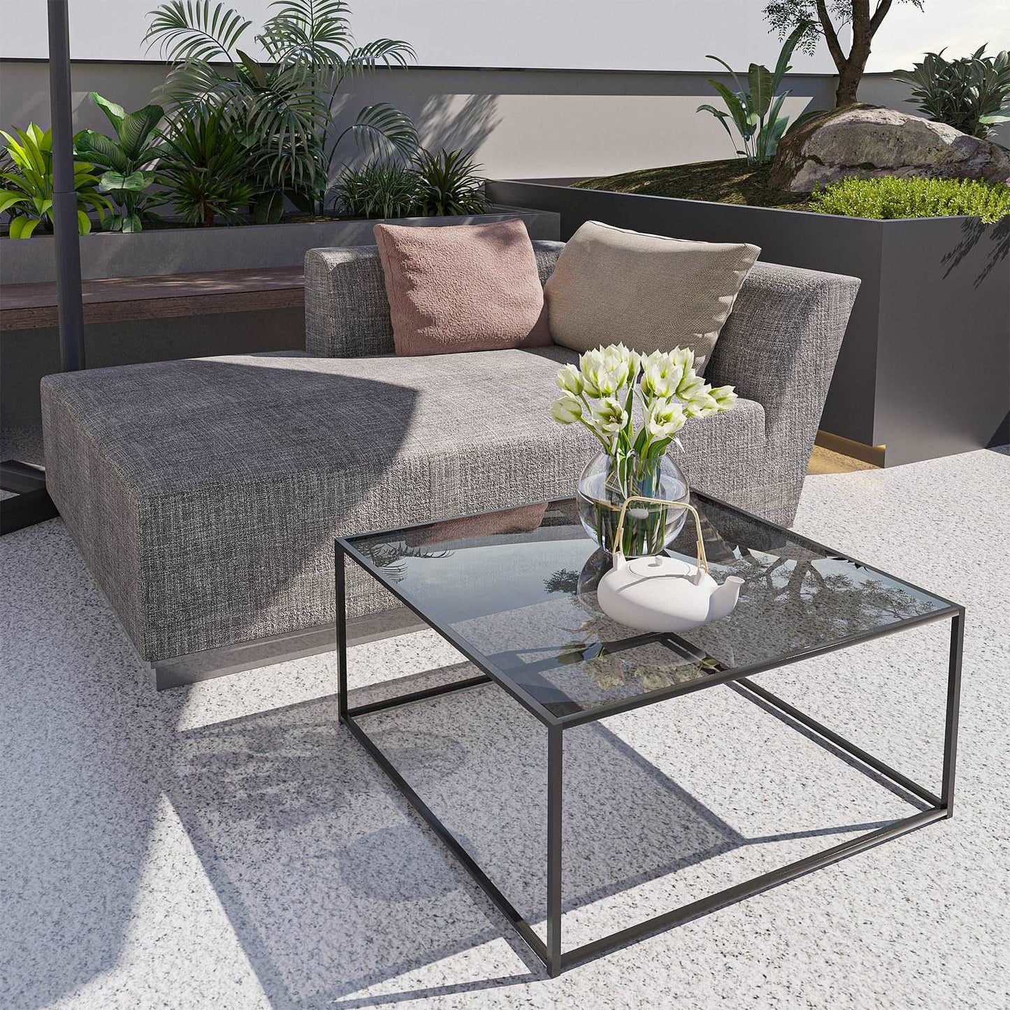 Minimalist Black Modern Glass Coffee Table, 26.7" x 26.7" x 15.7"