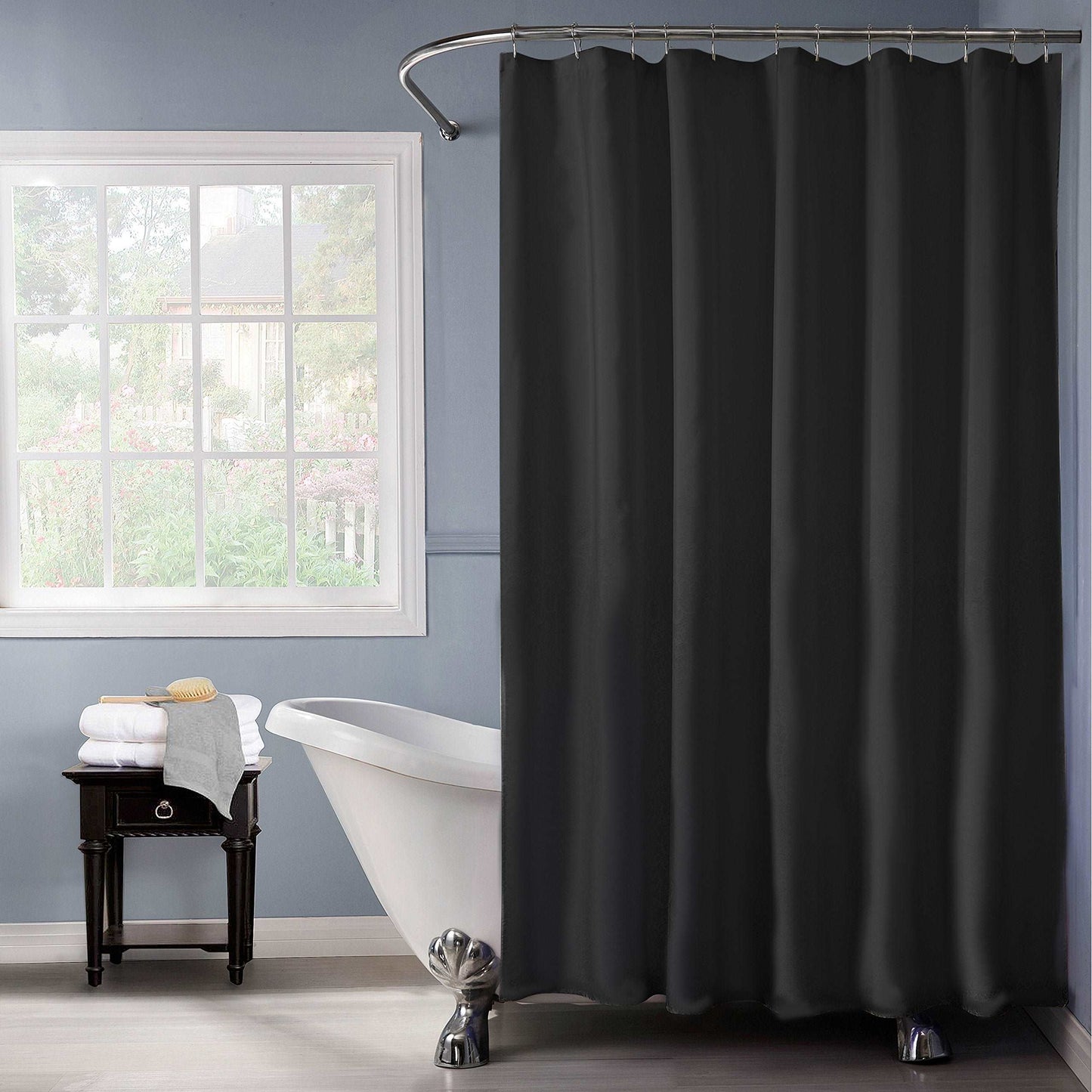 Minimalist Black Heavy Shower Curtain Liner with Weighted Magnet Hem