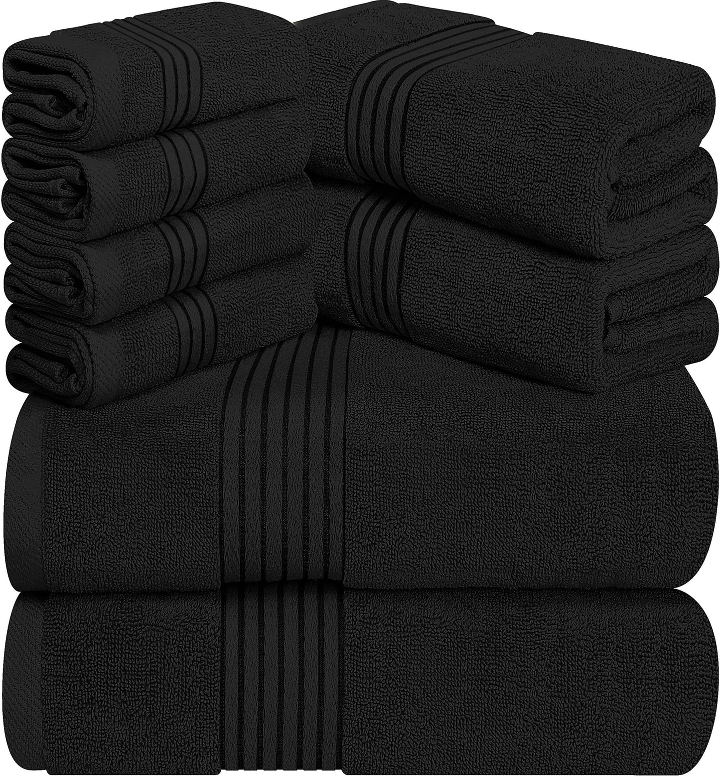 Minimalist Black 8-Piece Premium Towel Set, 2 Bath Towels, 2 Hand Towels, and 4 Wash Cloths